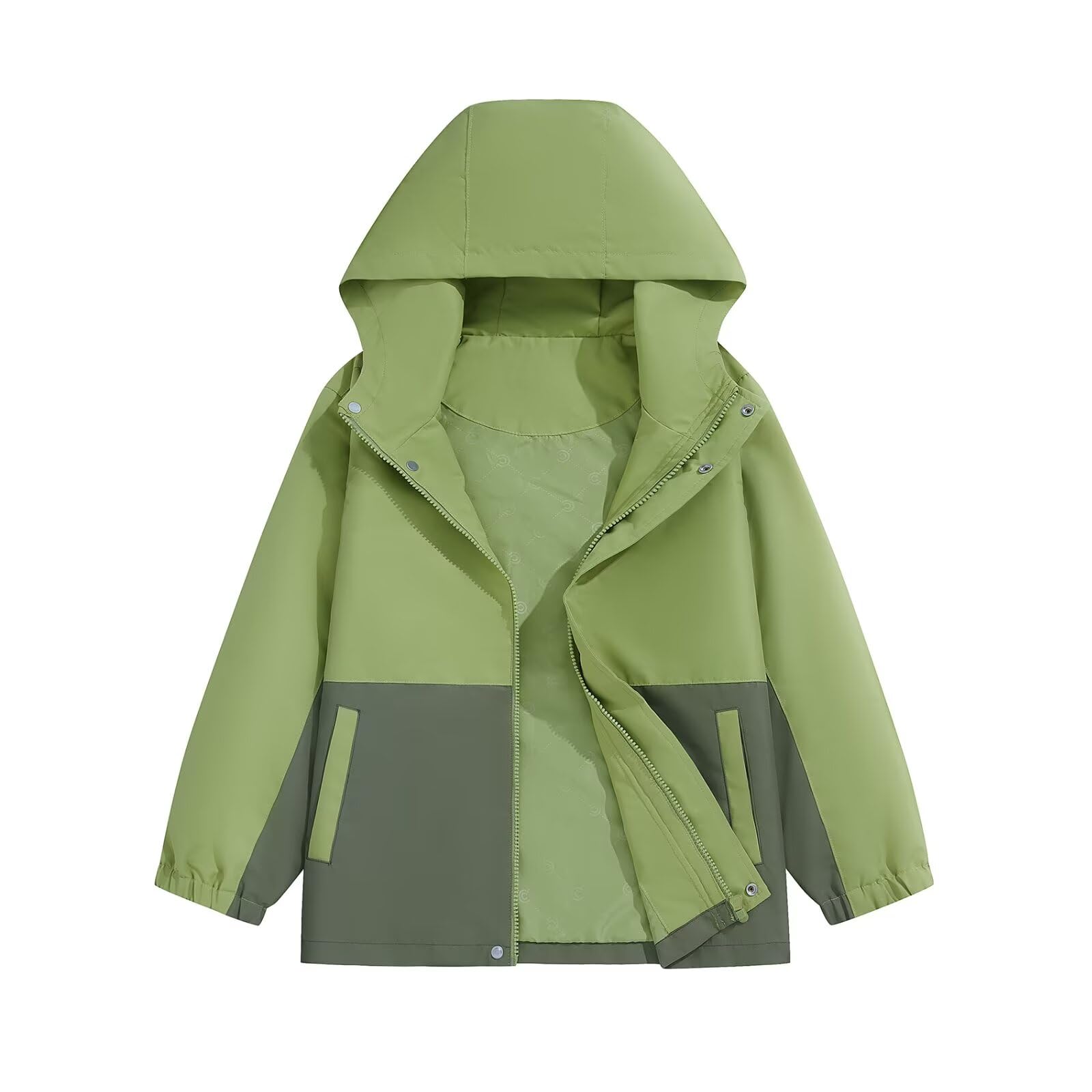 Basadina Boys Dark Green Rain Jacket With Hood Waterproof Casual Lightweight Zipper Raincoat For Kids Outwear Windbreaker Clothes (5-16)