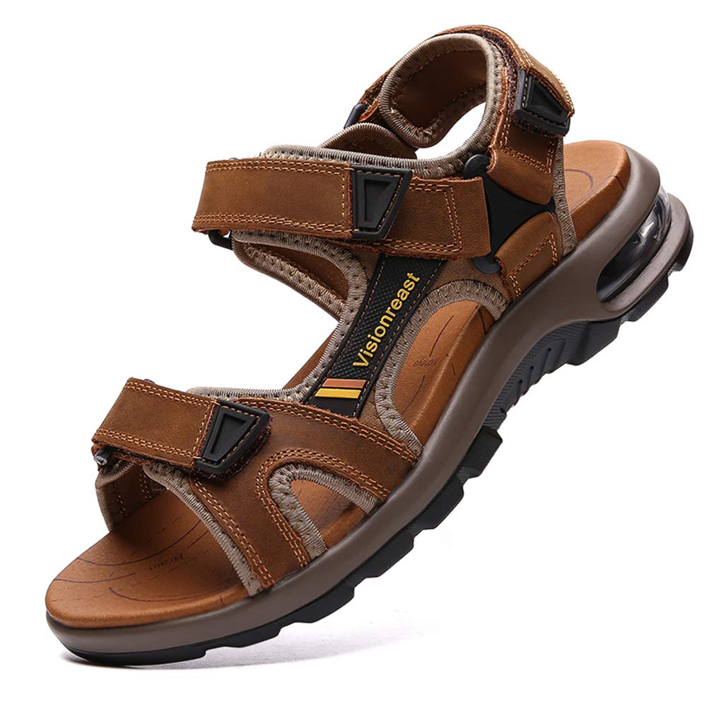 visionreast Mens Leather Sandals Open Toe Outdoor Hiking Sandals Air