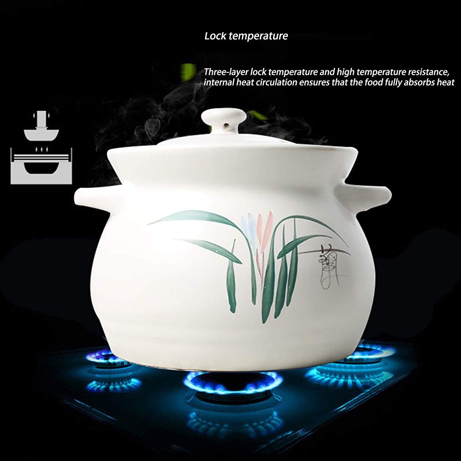 Natürlicher glasierter Tonkocher, runder Auflauf, hochwertige Keramik-Kochplatten-Topfschale, direkter Wärme-Earthenware-Nudelreis Bibimbap Bald TOFU-Suppenschüssel Tontopf (Size : 1.1L)