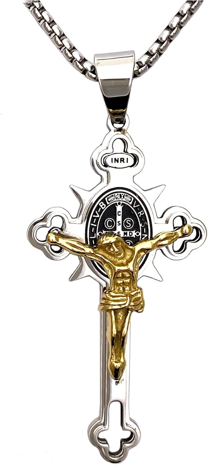 Tapp Collections Stainless Steel St Benedict Crucifix Cross Pendants Necklace INRI