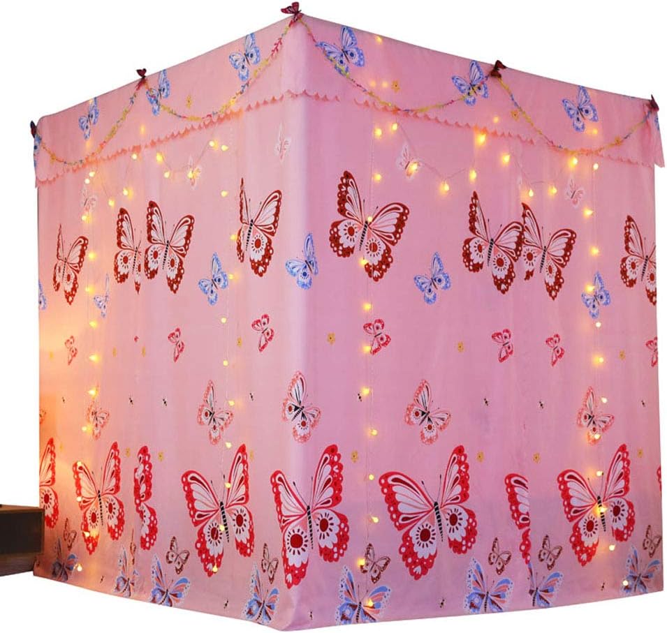 Mengersi Princess Butterfly Canopy Bed Curtains for Girls Pink Bed Drapes Curtains Twin Size : Home & Kitchen