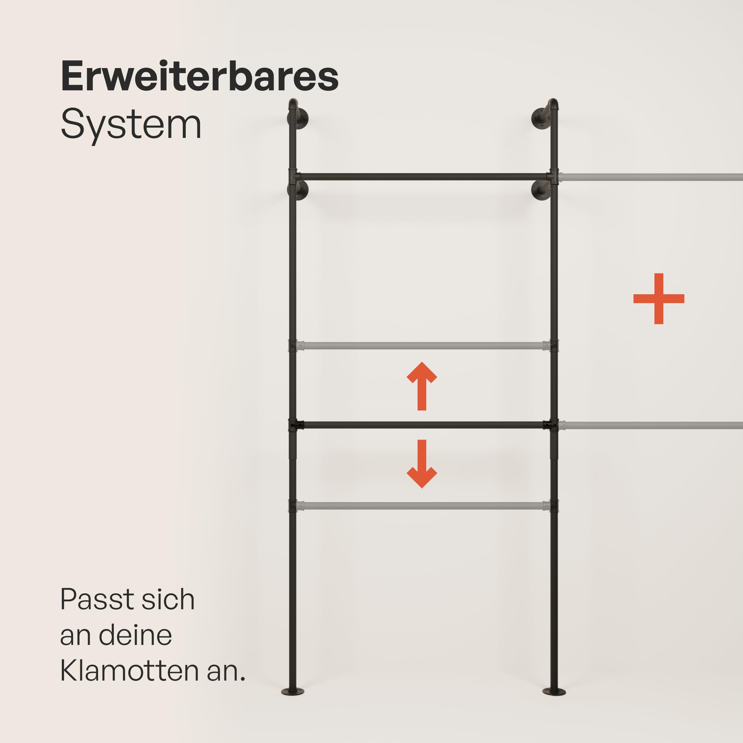 pamo Kleiderstange Wandmontage 105 x 222 cm – 140 kg Traglast