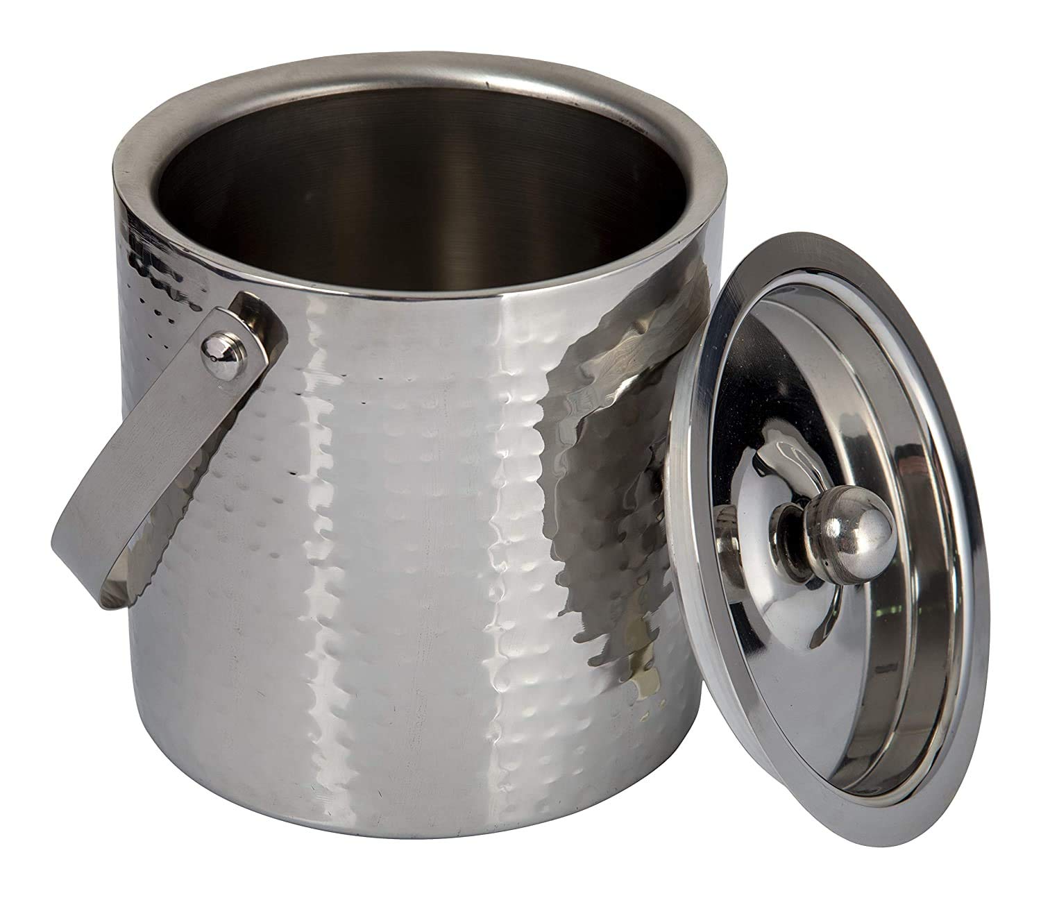 Abrazo Stainless Steel Double Wall Ice Bucket with Ice Tong | Full Hammered Design