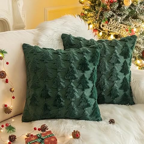 Bihoa Christmas Throw Pillow Covers 18x18 inch, Green Tree Christmas Decor Winter Holiday Cushion Case Decoration for Home Sofa Couch and Car Cover