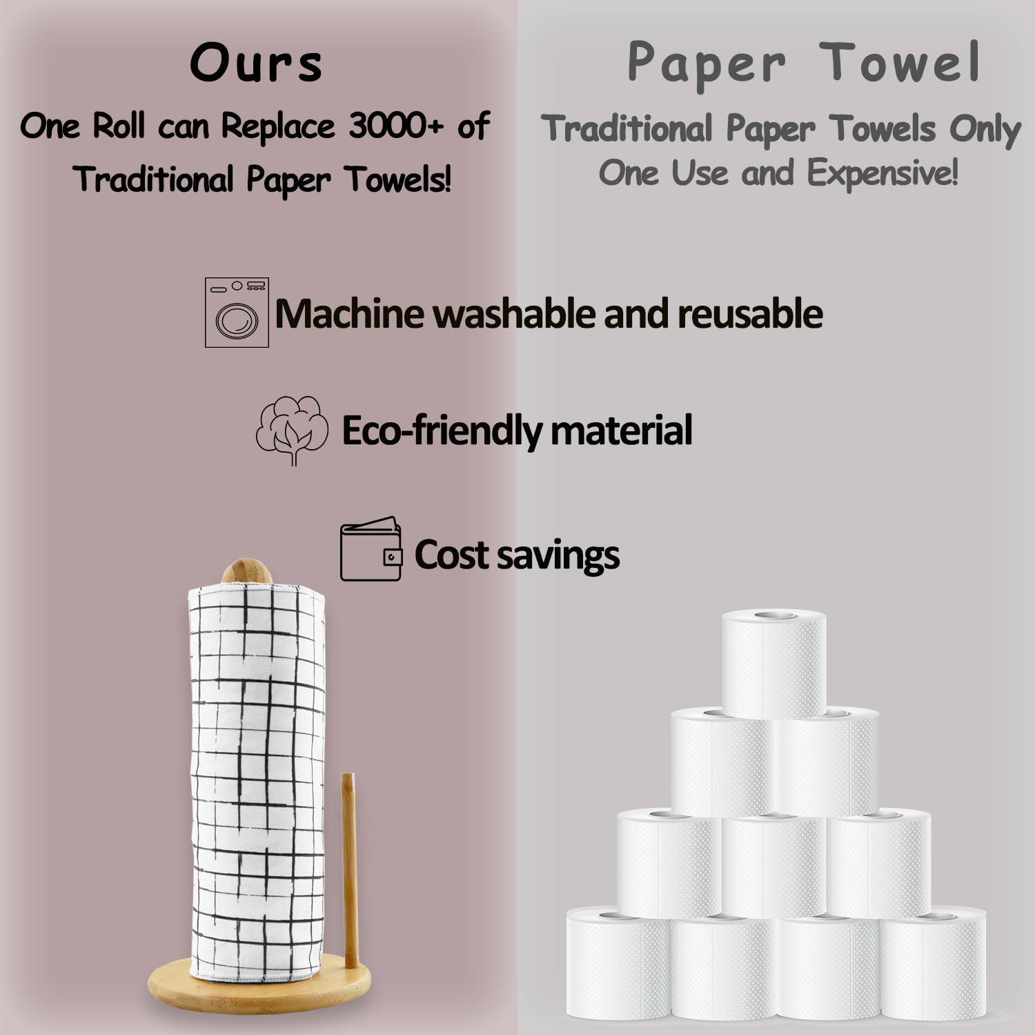 25 Pack Reusable Paper Towels, Paperless Towels Roll Washable Cotton Cloth for Kitchen Towels Zero Waste Products Alternative Paper Towels Alternative (Black White)