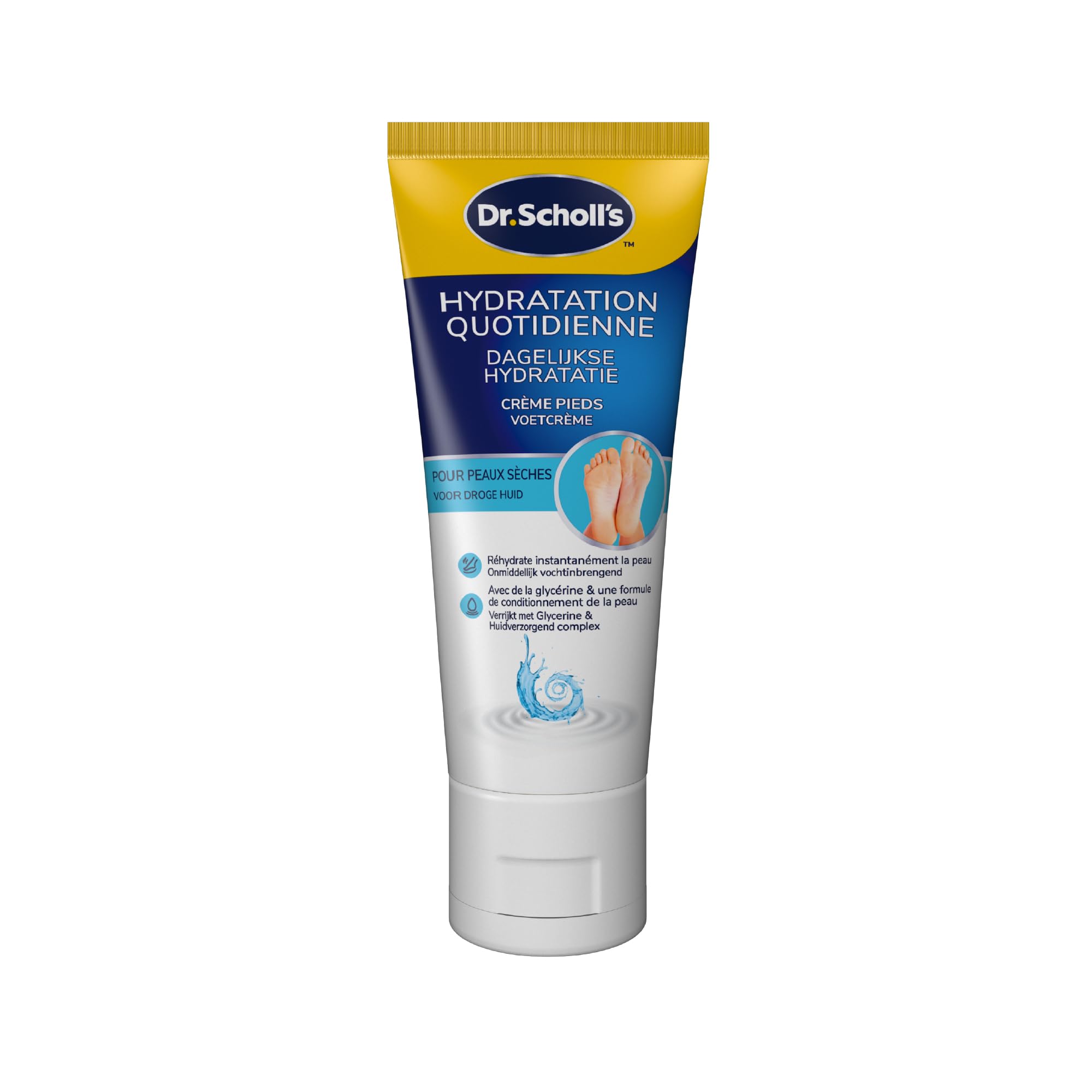 Dr. Scholl's Crème Pieds Hydratation Renforcée - Peaux Sèches et Abîmées - Glycerine Enrichie pour Pieds Plus Doux - Hydrate Immédiatement et Protège Contre Sécheresse - Confort Durable - 75ml