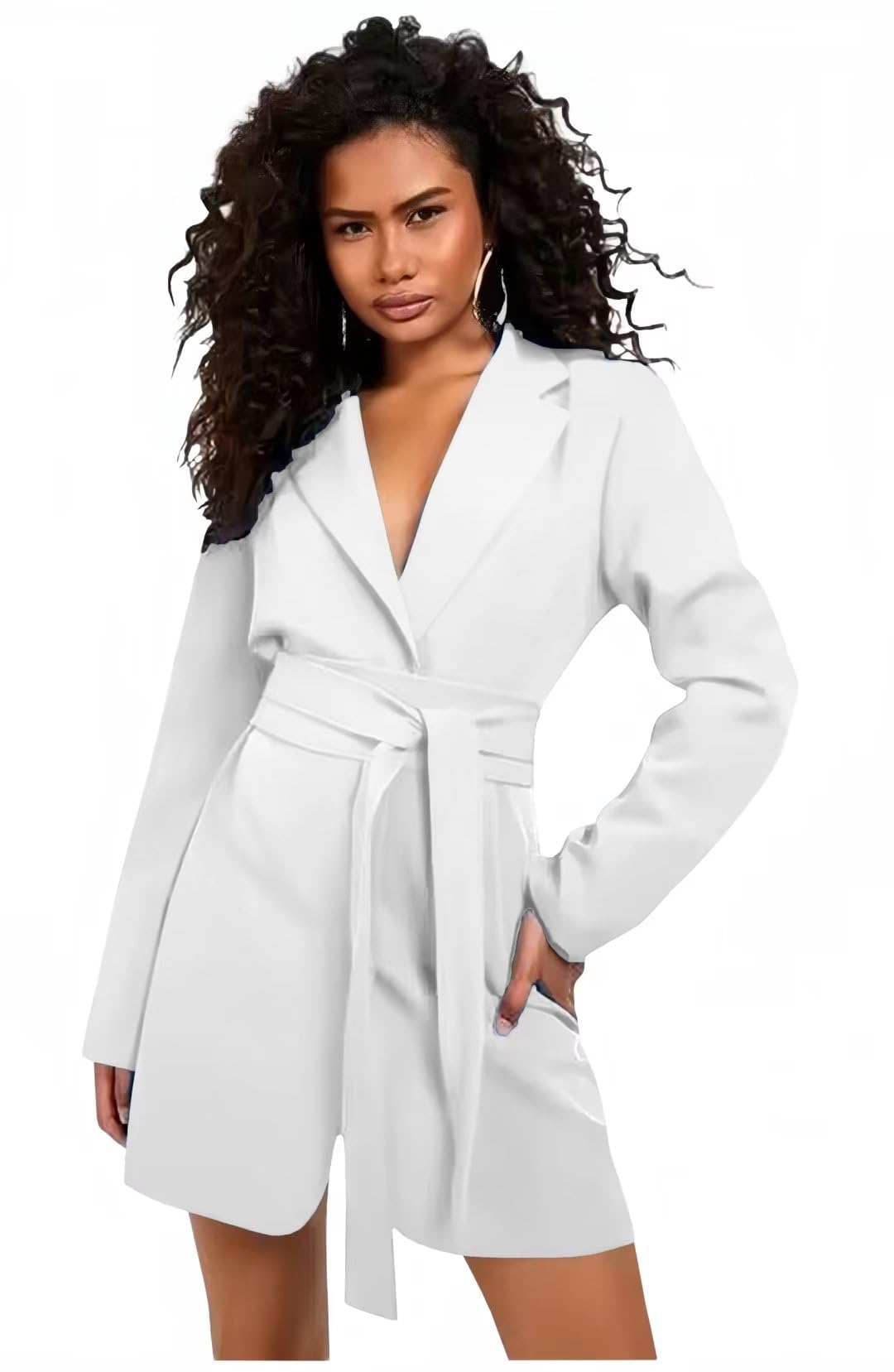 HZUOU Womens Elegant Long Sleeve Blazer Dress Single Breasted Work Office Belt Suit Jacket Notched Collar Business Outfits