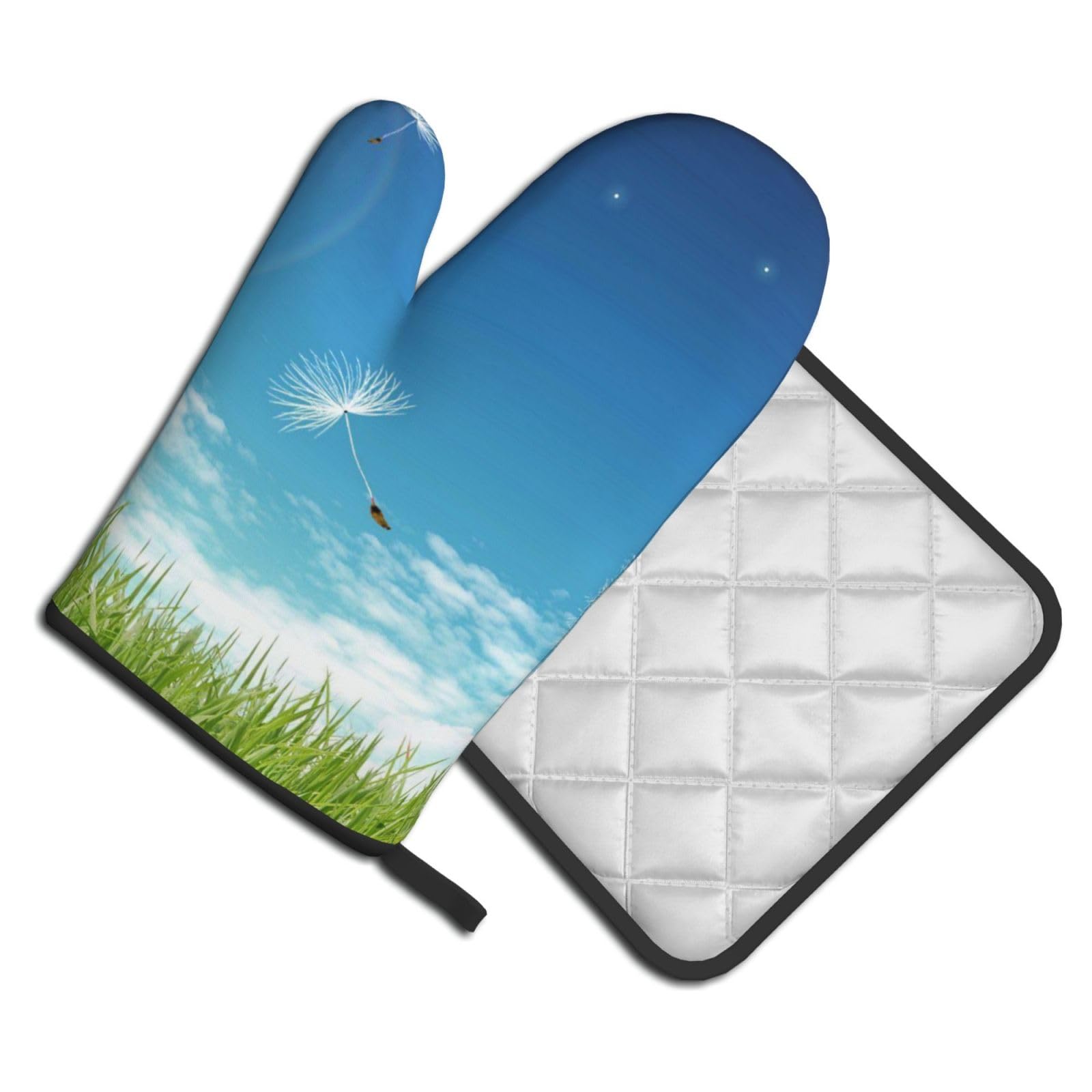 Oven Mitts and Pot Holders Set of 2 Pcs, Sunny grassland Printed Heat Resistant Kitchen Gloves Potholders for Cooking Baking Grilling