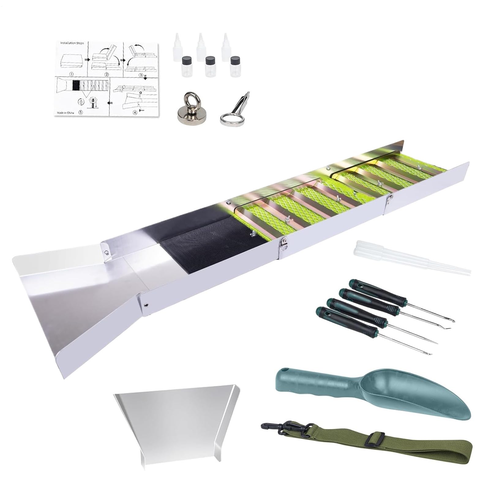 Gold Washing Equipment, Complete Tool Set 1 – Complete Set of Gold Washing Trough – for Gem Finder and Hunting and Digging Adults and Beginners