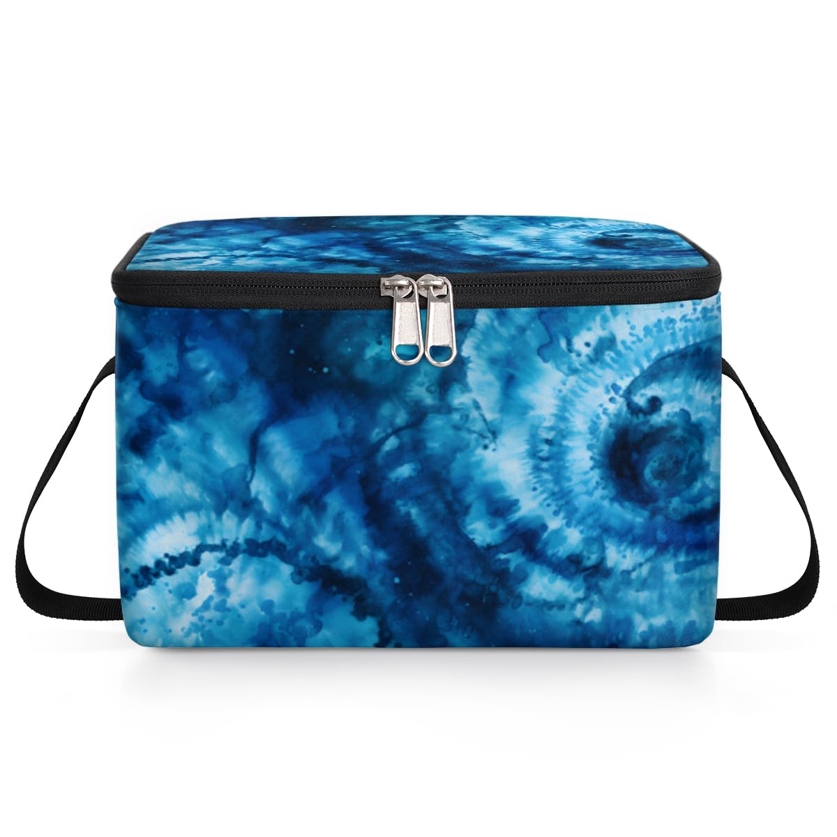 GzLeyigou Swirl Tie Dye Lunch Bags for Women Men 9 Cans, Hot & Cold Food Delivery Bag Insulated Grocery Bag Insulated Lunch Box Blue Swirl Design Cooler Bag for Office Work Picnic Beach