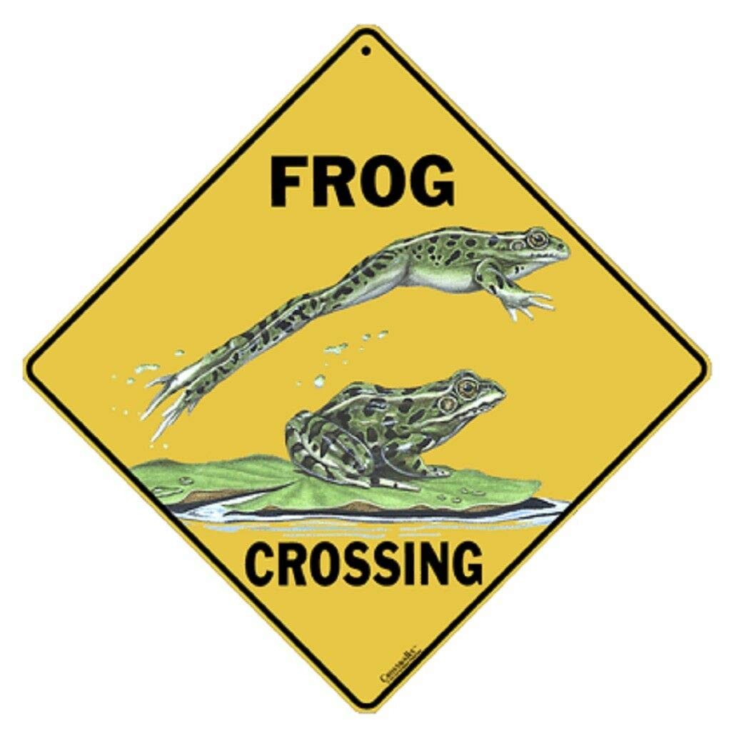 BCTS Frog Crossing Sign Amphibian Herpetology Funny Metal Sign Crossing Traffic Novelty Square Sign 12x12 inch