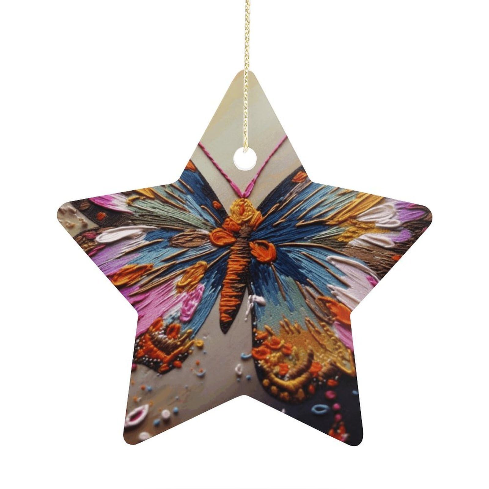 Embroidery Colorful Butterfly Ornament with String, Keepsake Hanging Decorations,Ceramic Ornaments for Women Men Indoor Home Holiday Party Gifts
