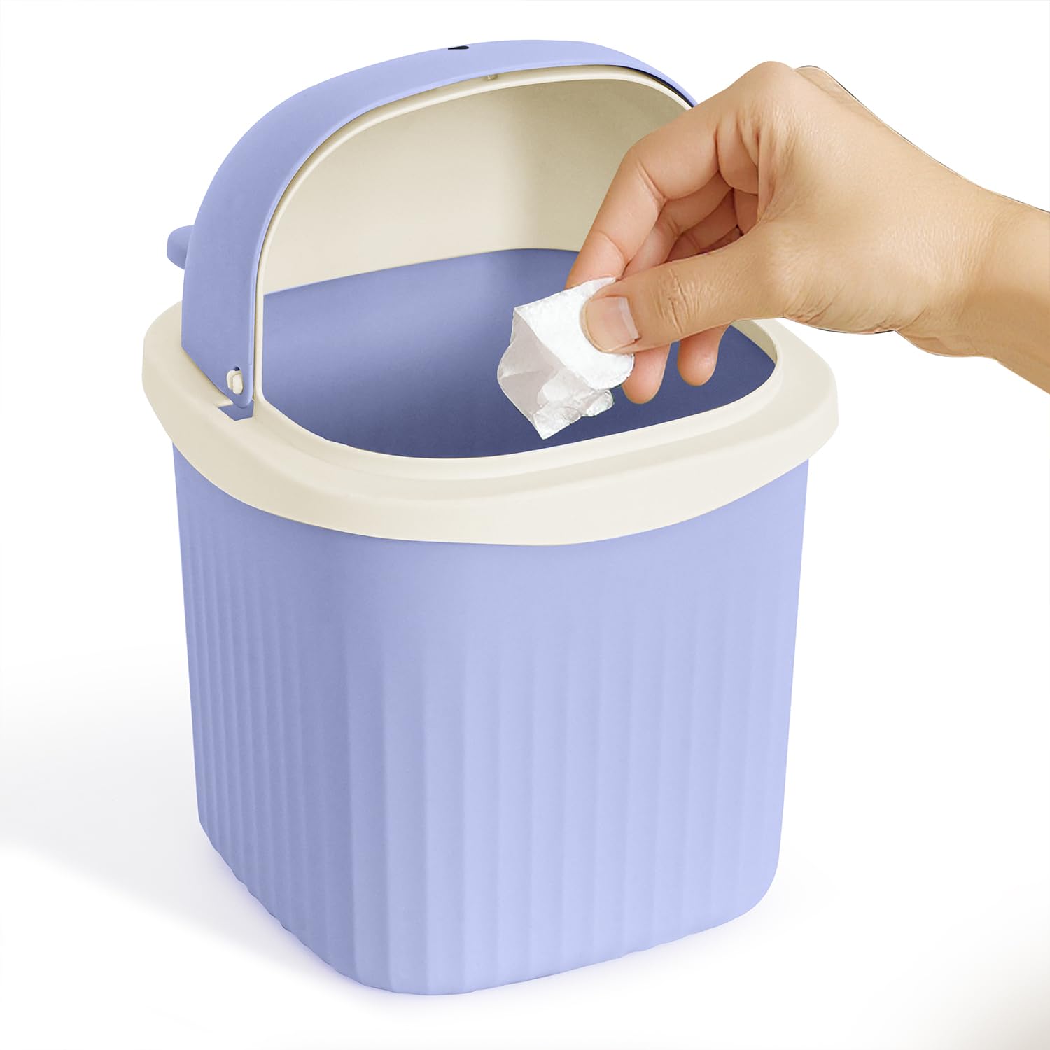 ABOUT SPACE Small Dustbin for Study Table – Mini Desktop Trash Can with Flip Lid – Garbage Bin for Office Bedroom Vanity – Reindeer with Antlers Small Table Dustbin (Purple – L15.5 x B15.5 x H24cm)