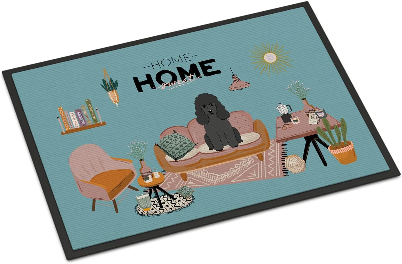 Caroline's Treasures CK7916MAT Black Poodle Sweet Home Doormat 18x27 Front Door Mat Indoor Outdoor Rugs for Entryway, Non Slip Washable Low Pile, 18H X 27W