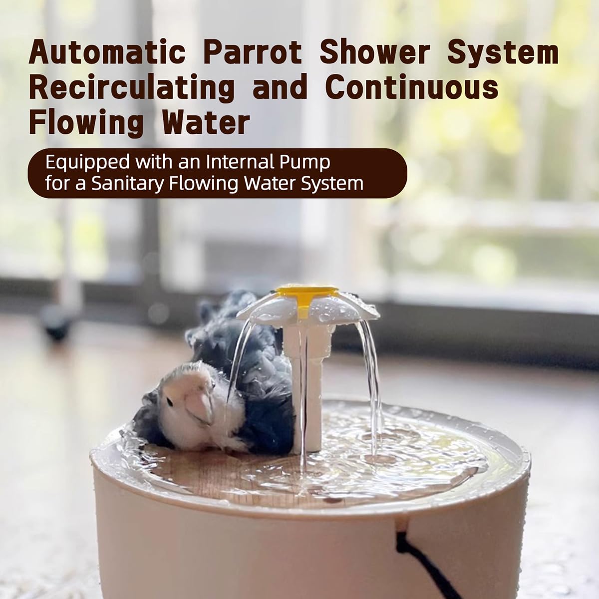 Bird Bath for Indoor Parrots - Circulating Filter Fountain Cage Birdbath for Lovebirds Conures Finches Parakeets Cockatiels Small Medium Feathered Pet - Shower Accessories & Cleaning Supplies (Clear) 1