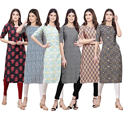 Image of Pinkmint Women's Crepe Digital Print Straight Kurta [Pack of 6] (CKE-329-353-330-333-341-343)