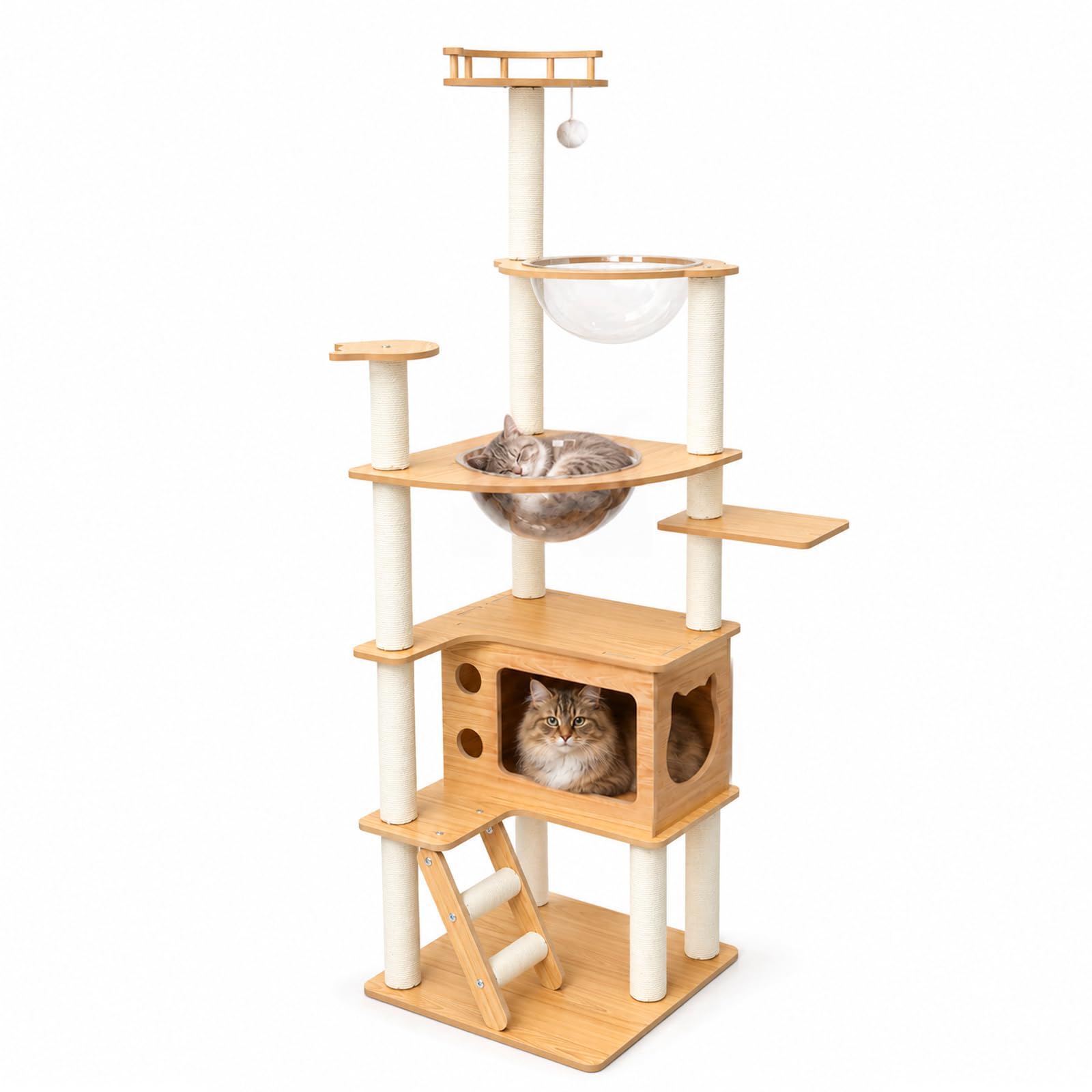 Amazon | [ChicKone] キャットタワー 木製 スリム 宇宙船付き 高さ約
