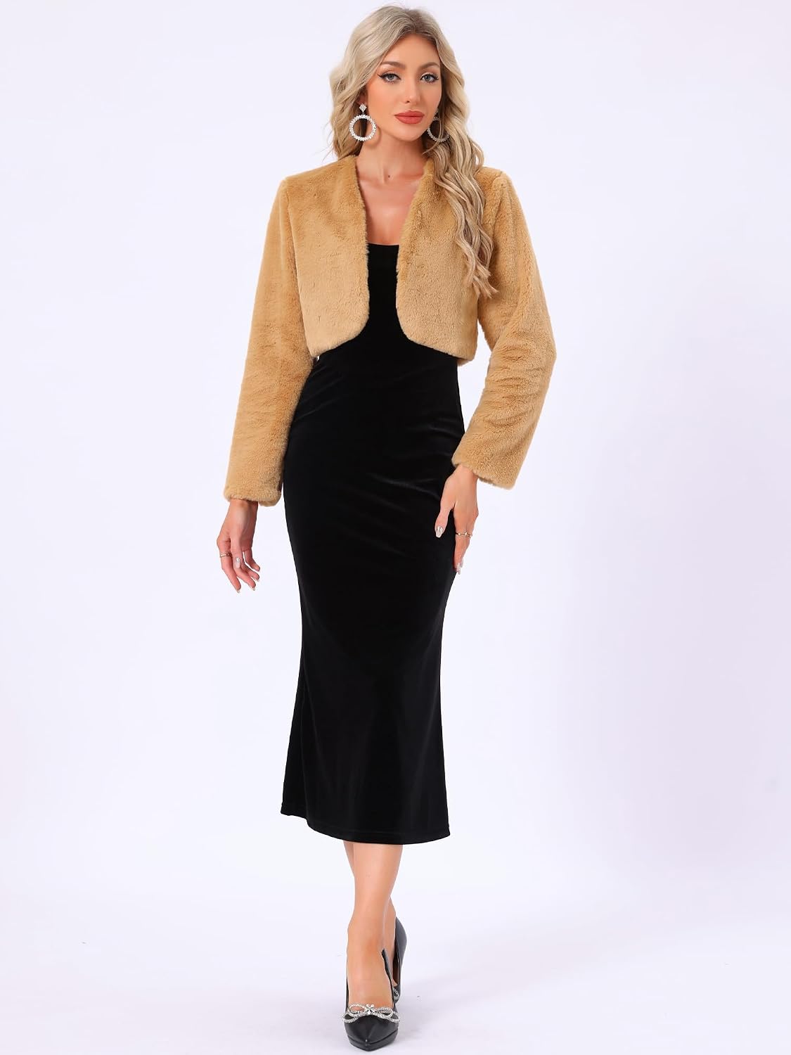 Allegra K Women's Fur Jacket Cropped Wedding Bolero Gown Faux Fur Shrug image 4