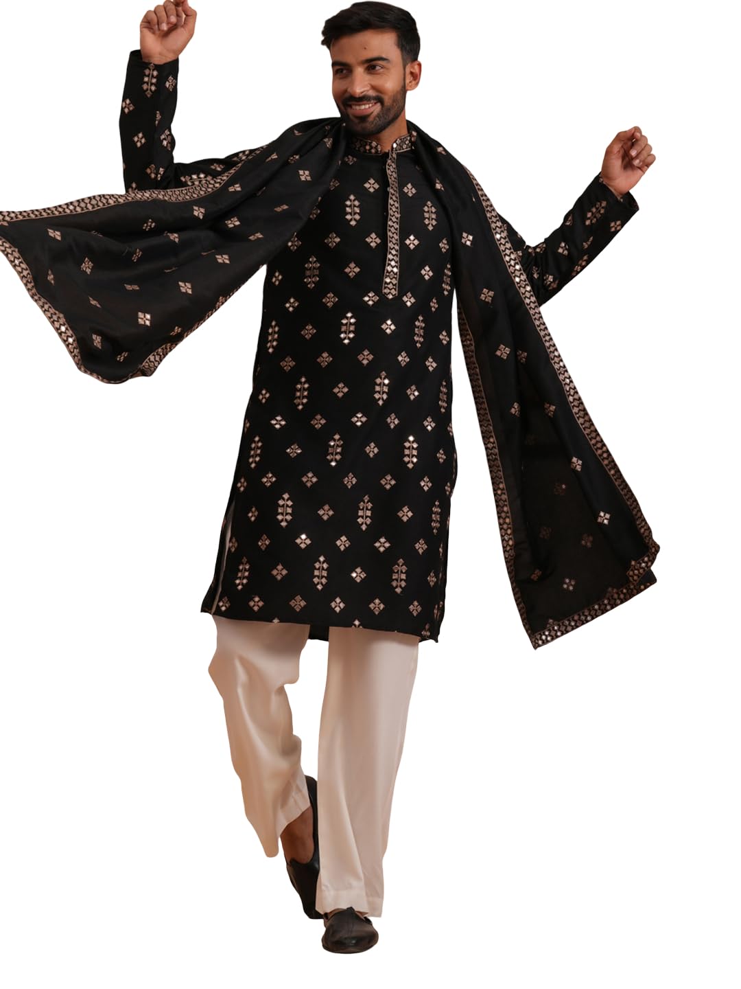 Silk Blend Embroidered Kurta Pyjama Set-image-27