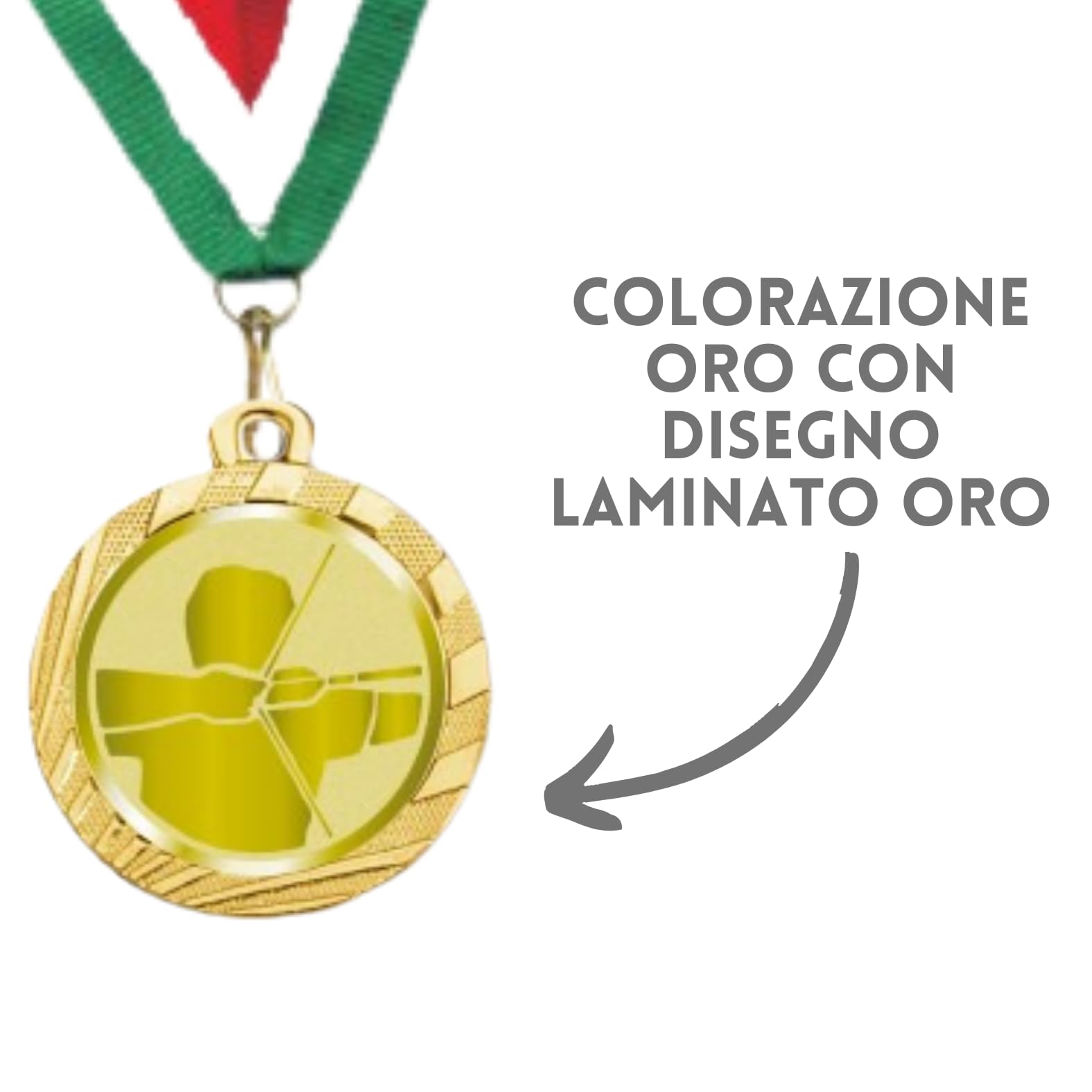 Stock Medaglie Personalizzate Premiazioni Tiro Arco da 3,2 cm con Laccetto Medaglia Personalizzabili in Metallo con Stampa Personalizzata, Sport | 23.00.32.A