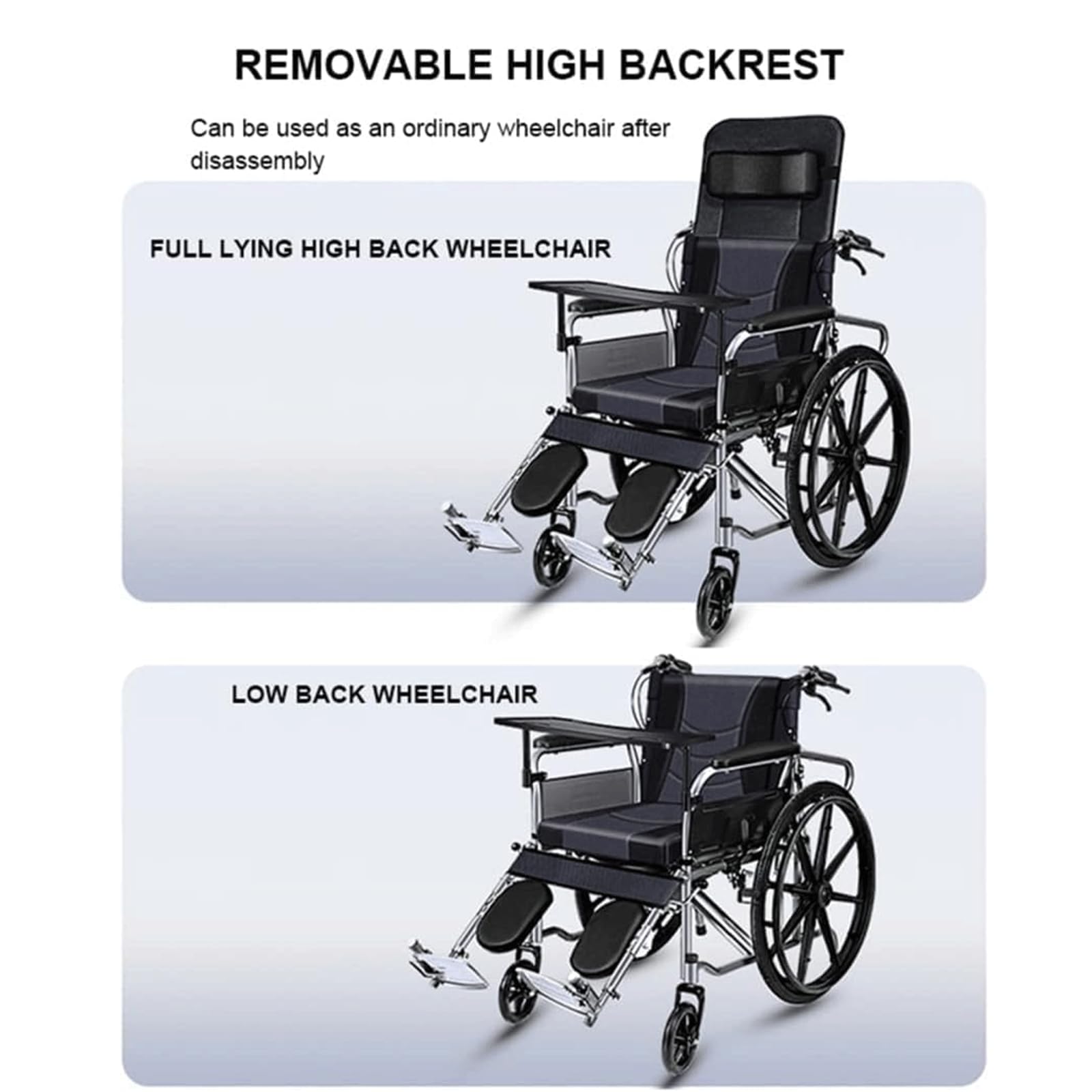 Silla de Ruedas de Transporte Silla de Ruedas de Transporte Respalto Reposacabezas Extraíble Reposapiernas Elevable Silla de Ruedas Manual/a