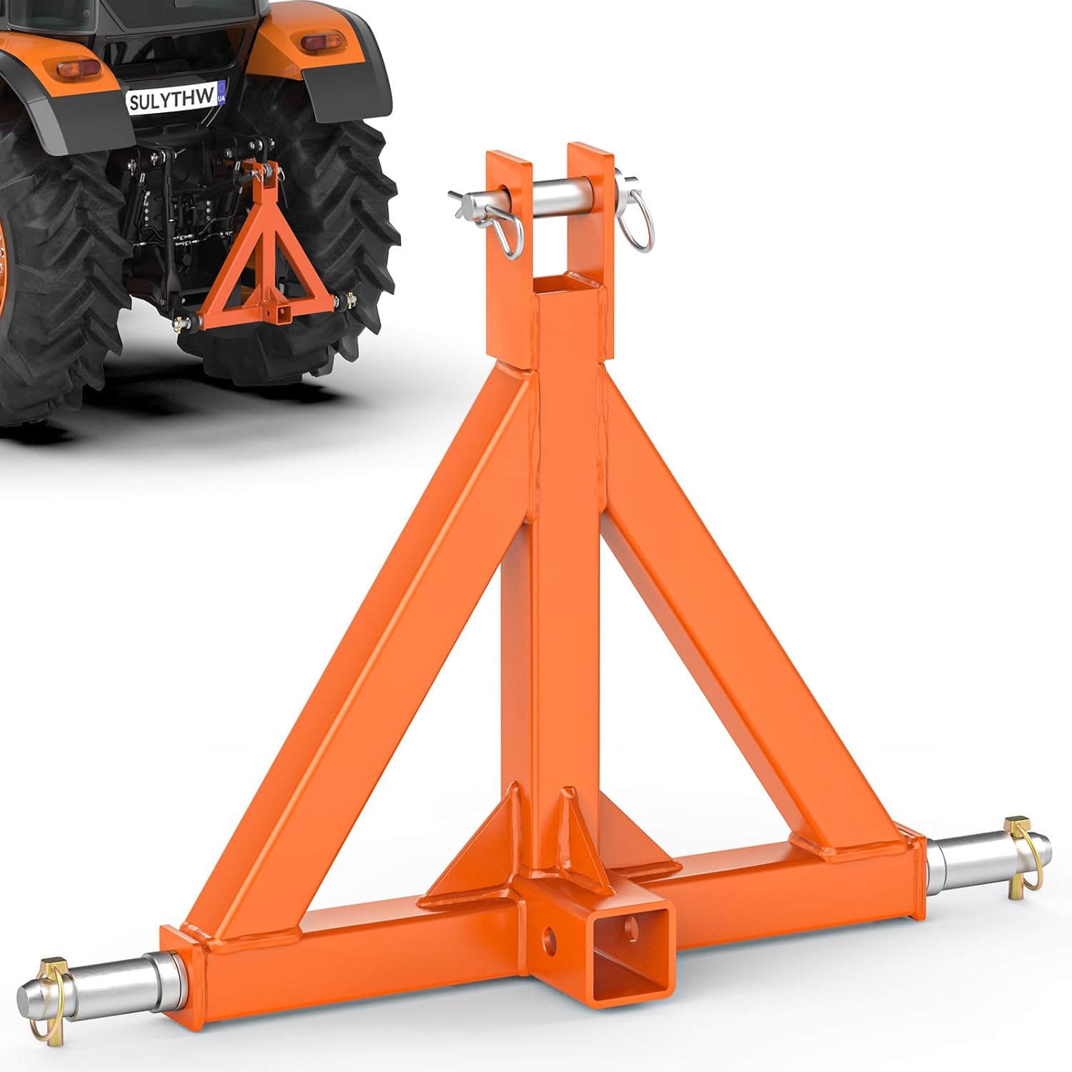 3 Point Trailer Hitch 2“ Receiver for Cat.1 Tractors Orange, Towing Hitch Attachment for Category 1 Tractors Compatible with Kubota, BX, John Deere, LM25H, WLM Tractor, Farm Equipments