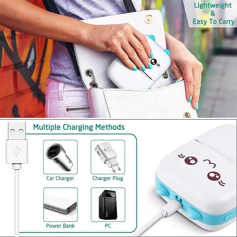 WON Mini Bluetooth Thermal Printer, Portable Label Printer Inkfree Printer for Android & iOS System, Black on White Thermal Printer with Roll of Print Paper, Stickers, (Style 1) (Style 5)