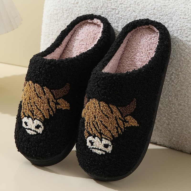 Highland Cow Slippers for Women, The Original Highland Cattle Slippers, Plush Scottish Highland Cow Animal Slippers Warm Non Slip Home Indoor Cow Slippers2