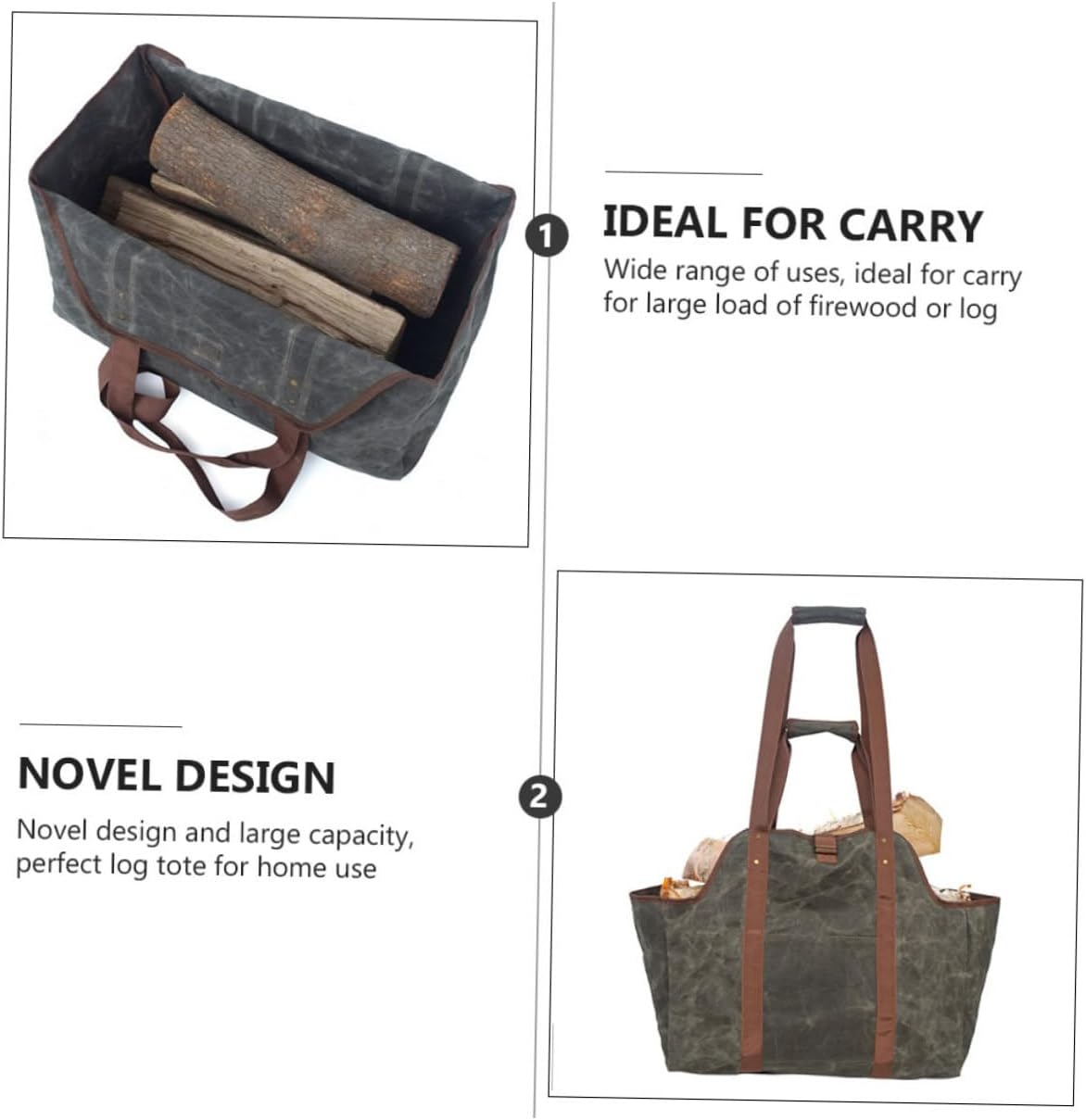 Cabilock Log Carrier Waxed Canvas Firewood Holder Tote Capacity Storage Bag for Fire Pit and Wear-Resistant Design for Easy Firewood Transport