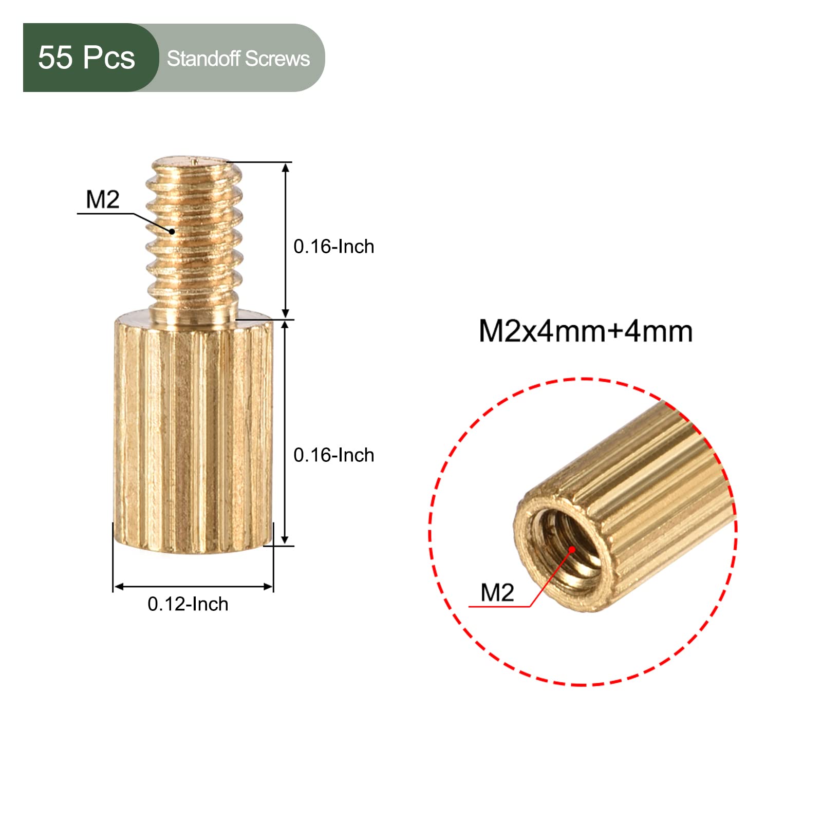 YOKIVE 55 Pcs M2 Standoff Screws, Brass Knurled PCB Standoffs, Keep Height Consistent, Great for Motherboard (Gold Tone, 4mm+4mm) - Image 2