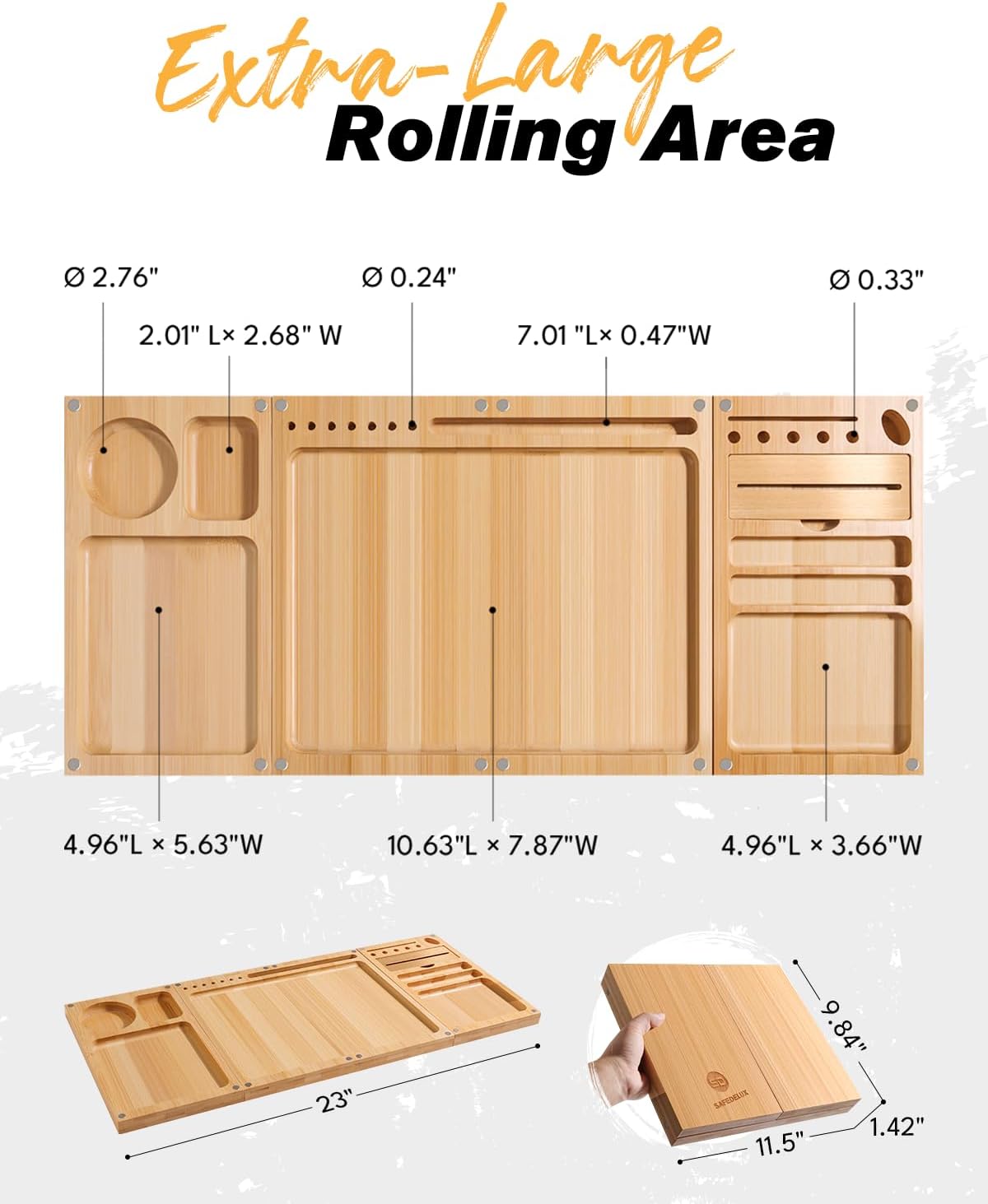 Large Wooden Rolling Tray Set with 120ml Cone Tube & Cleaning Brush, Portable Accessory Kit for Car Travel Storage Organizer & Home | Premium Wood