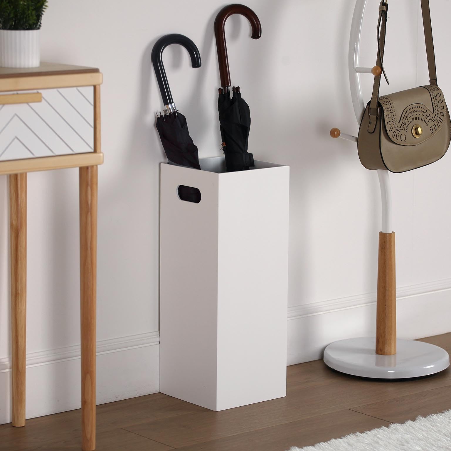 Versa Basic White - Portaombrelli in Legno MDF, 53 x 21 x 21 cm, Colore: Bianco