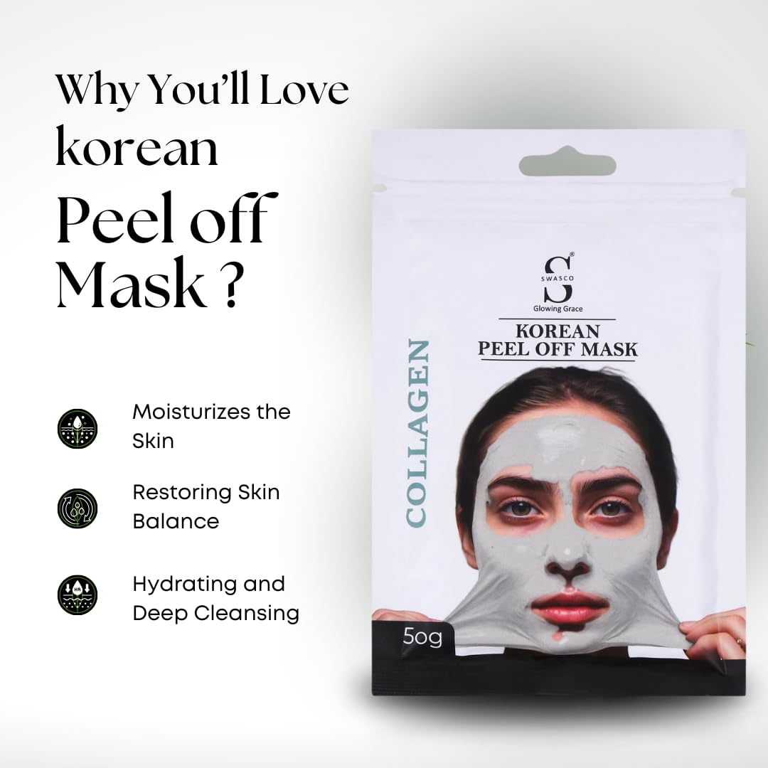 Swasco Korean Peel-Off Mask 50gm – Achieve Korean Glass Skin, Deep Cleansing & Glowing Radiance Instantly (Collagen) 2