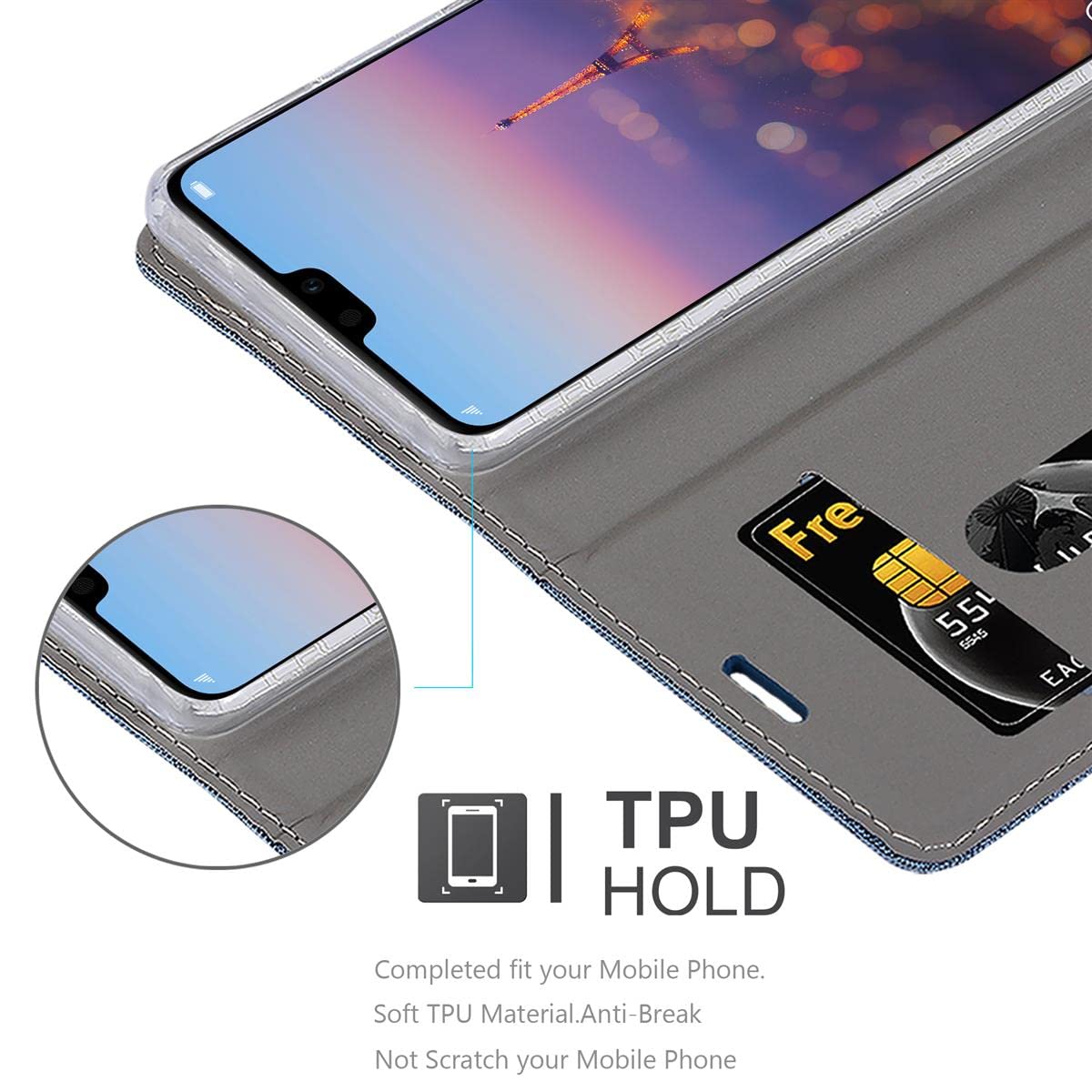 Cadorabo Custodia Libro compatibile con Huawei NOVA 5T / Honor 20 / 20s in CLASSY NERO - con Vani di Carte, Funzione Stand e Chiusura Magnetica - Portafoglio Cover Case Wallet Book
