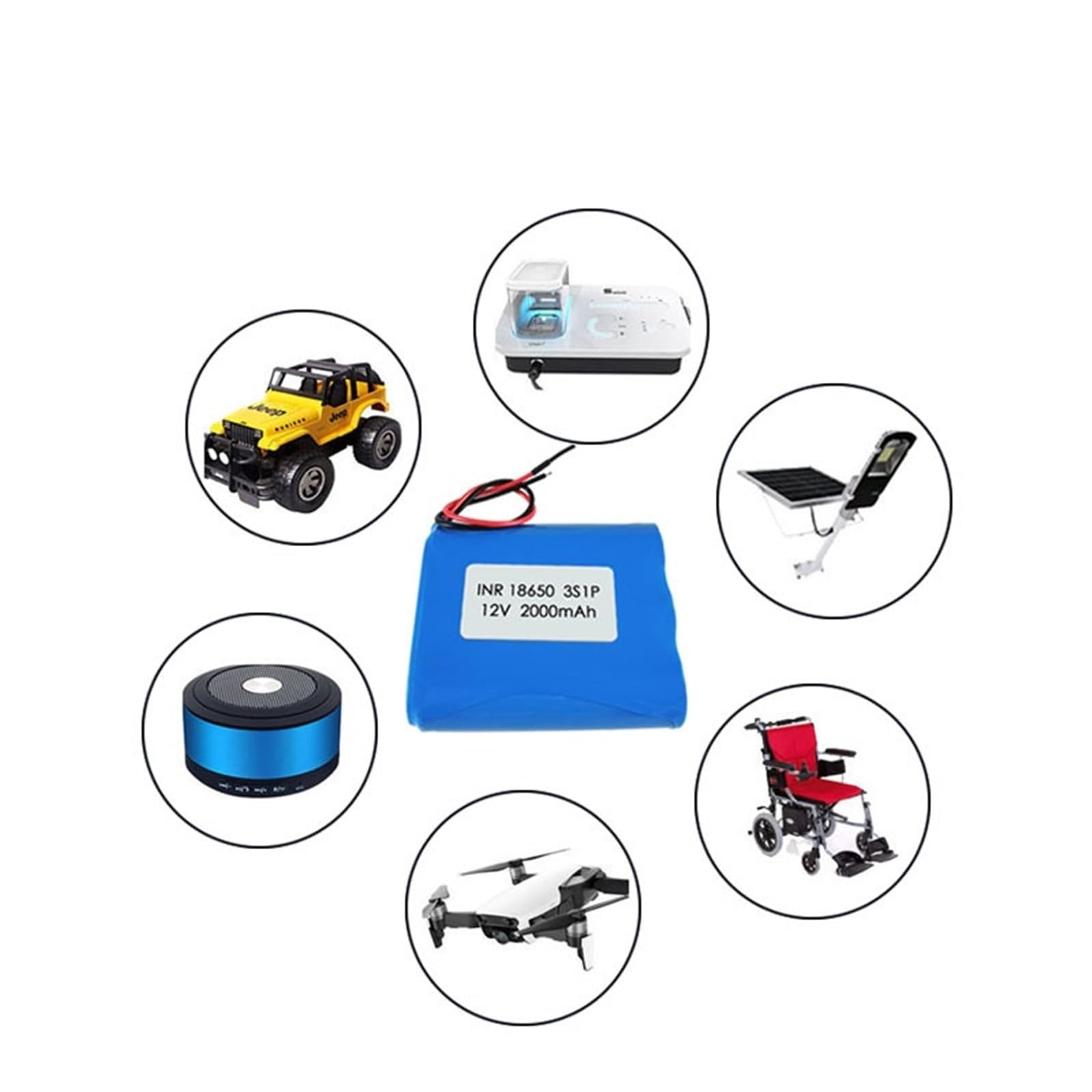 Batteria al litio da 12 V di grande capacità, batteria 18650 ricaricabile for esterni, luce emergenza 2000 mAh(11.1v 3000mah)