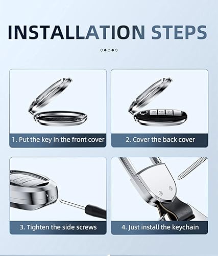 Miniatura 7 de ontto Funda para llavero para Nissan Flip Remote con diseño de carbono con diseño de piel de llave de automóvil, elegante funda de metal para llaves