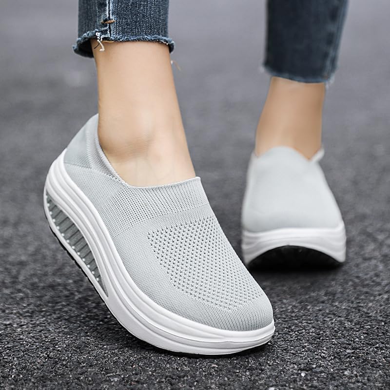 Women's Mesh Wedge Slip On Walking Shoes Comfort Orthopedic Platform Nurse Sneakers Casual Lightweight Fitness Thick Rocking Work Shoe2