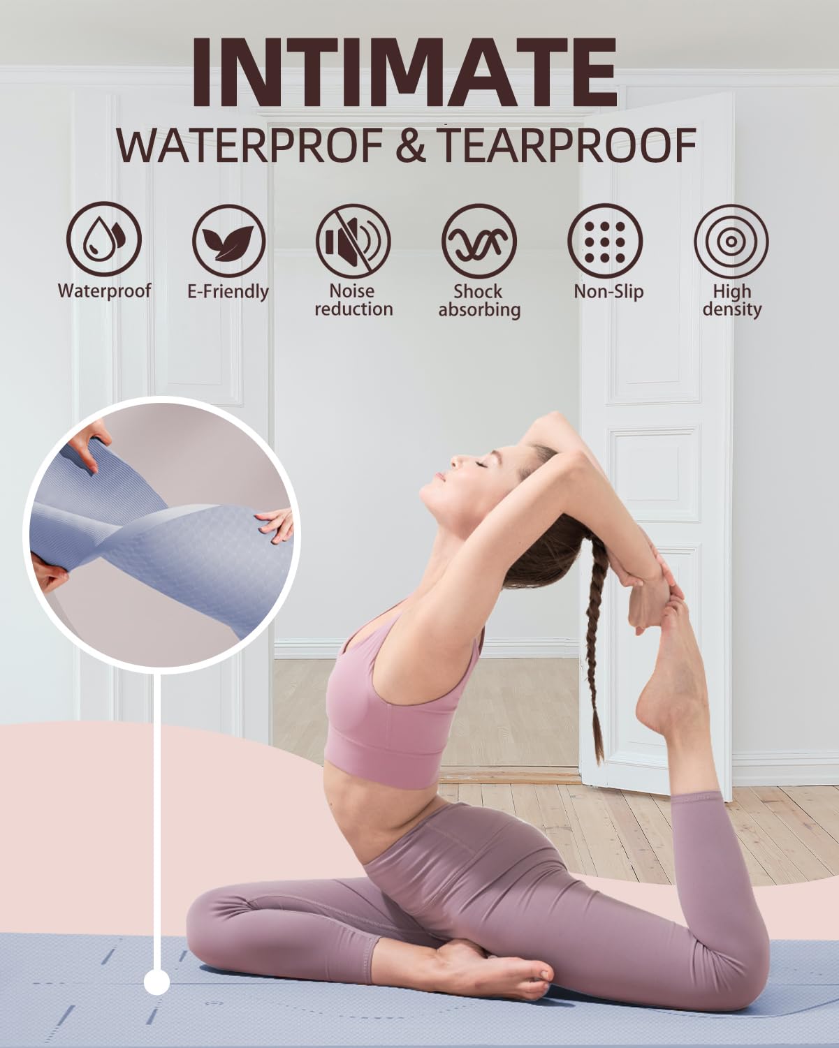 YOTTOY Yogamatte, 183,9 x 81,3 x 0,6 cm, extra breit, rutschfest, umweltfreundlich, TPE-Trainingsmatten für Damen und Herren, Heimtraining, mit Gurttasche