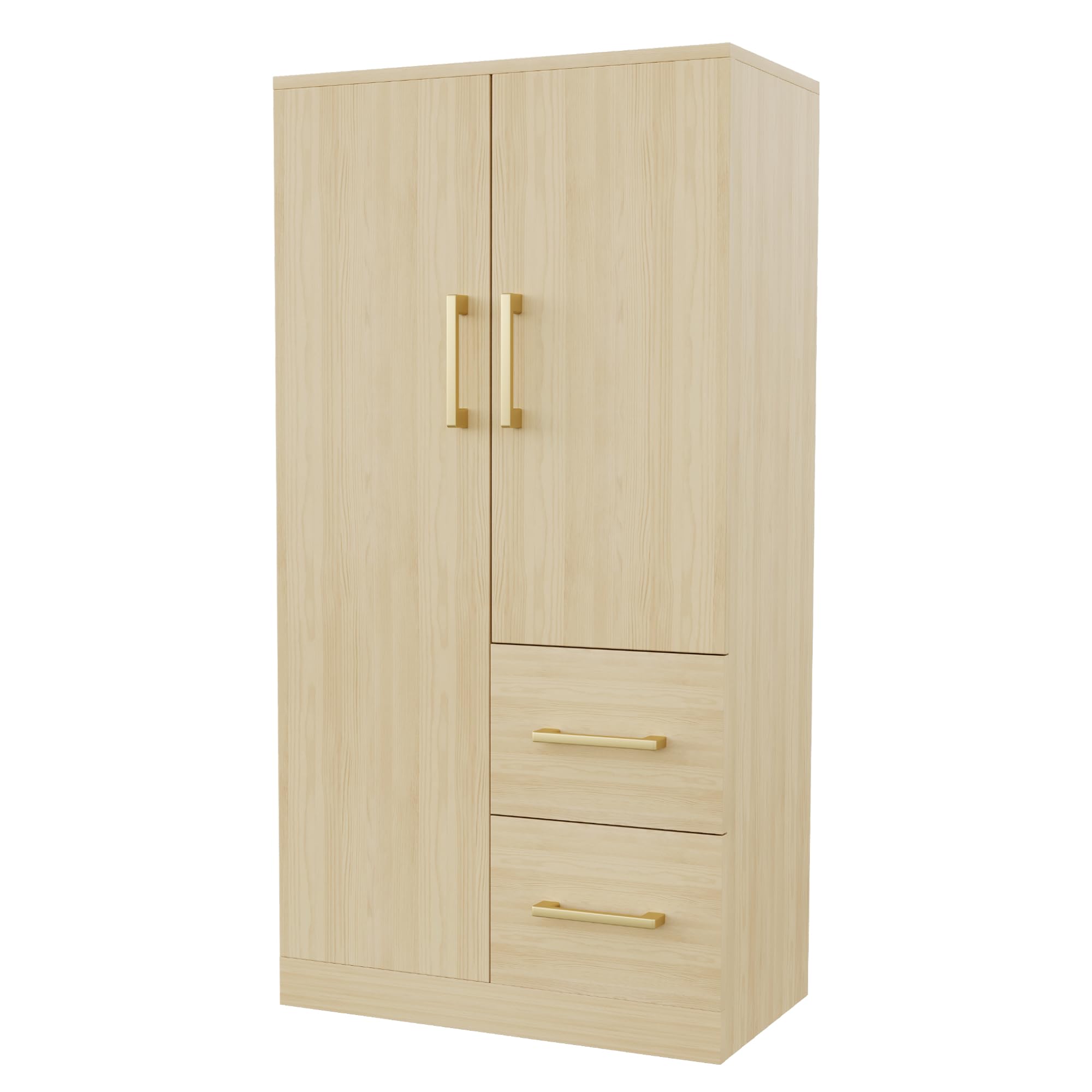 Szafa na ubrania 70 x 40 x 135 cm, podwójne drzwi z szufladami i schowkami, szafa na ubrania dla dzieci, szafa na ubrania, pojedyncza szafa na ubrania, kolor drewna