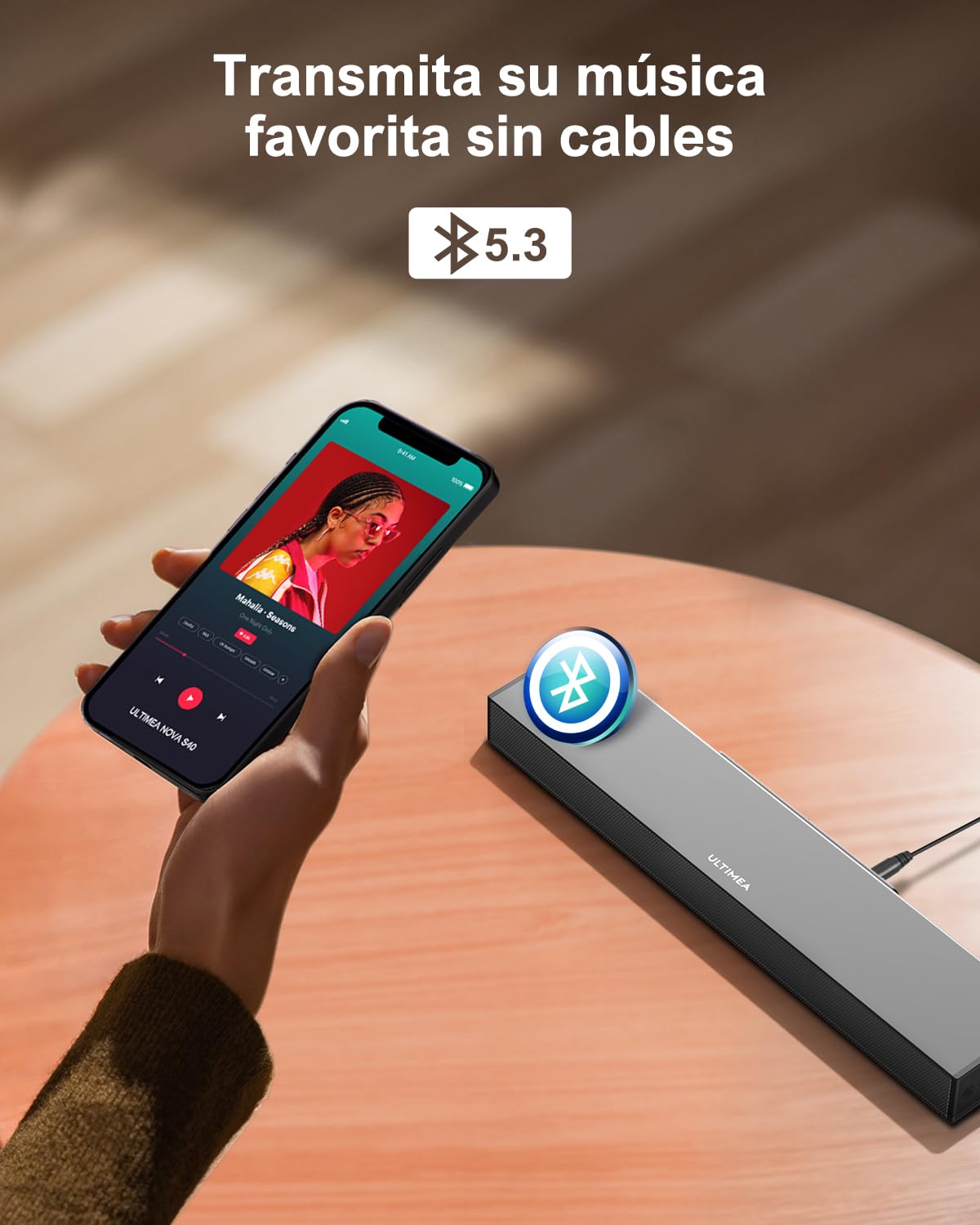 ULTIMEA Barra de Sonido para TV con Subwoofer, Potencia Máxima 160W, BASSMAX, Barra de Sonido Surround 2.1 para PC con 3 EQ, Bluetooth 5.3/HDMI/óptico/AUX/Montaje en Pared, Serie Ultra Slim Nova S40