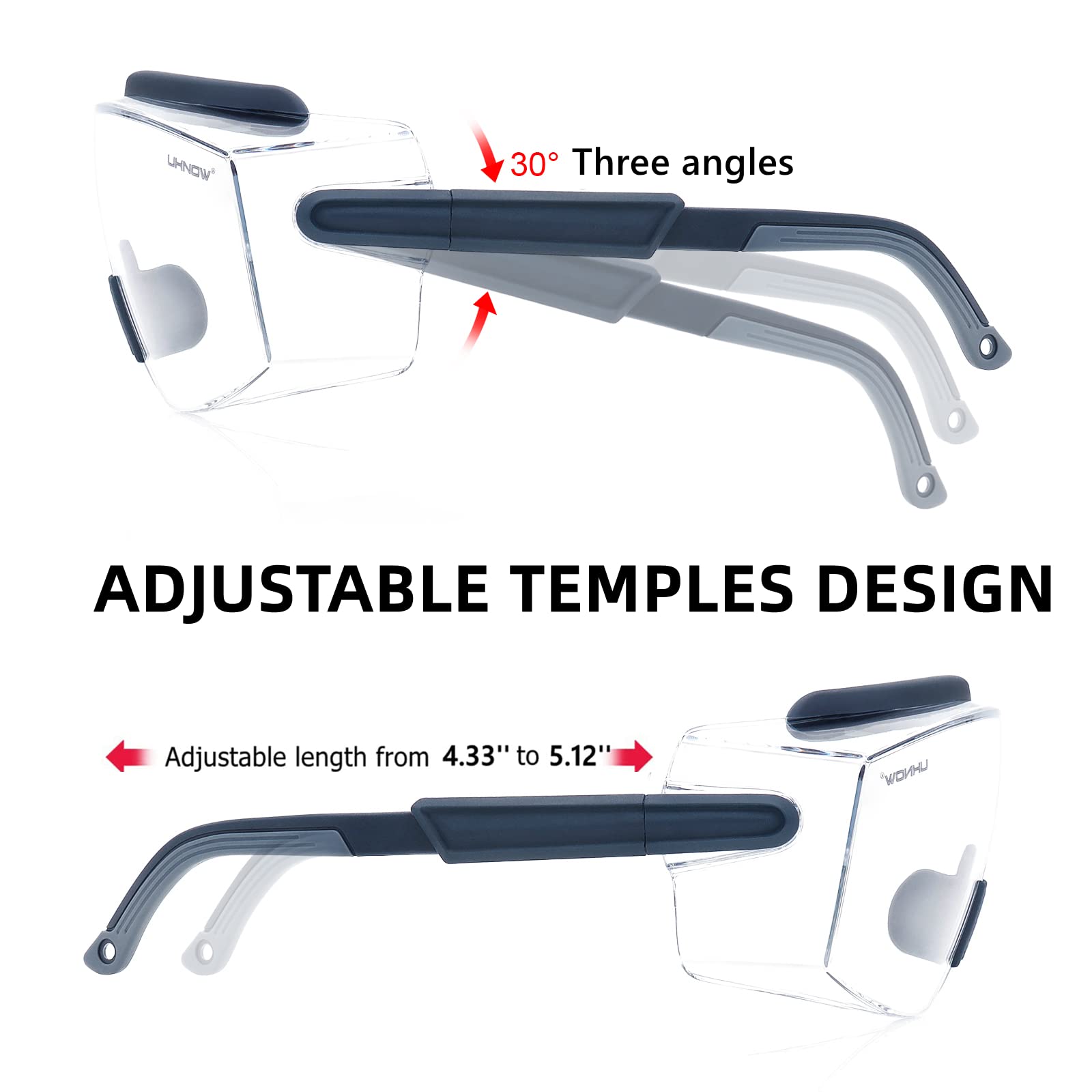 UKNOW Gafas de seguridad sobre gafas, gafas de seguridad antivaho envolvente, gafas protectoras ANSI Z87.1
