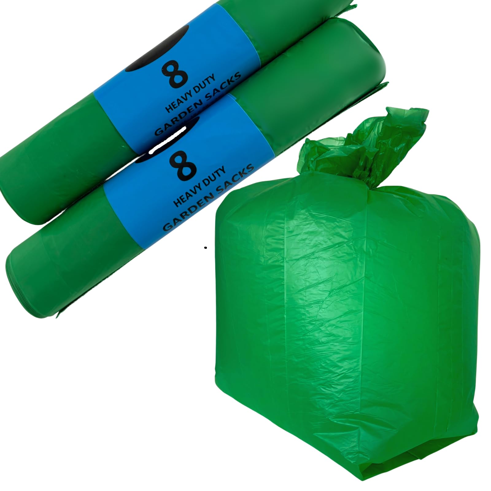16 bolsas de basura de jardín resistentes, 100 litros, color verde, bolsas de jardín extrafuertes, bolsas de basura multiusos, hechas de residuos reciclados (paquete de 16)