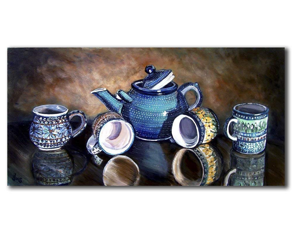 Polish Pottery Teapot Wall Decor Still Life Gallery Art Print, Primitive Rustic Kitchen, Size Mat Option