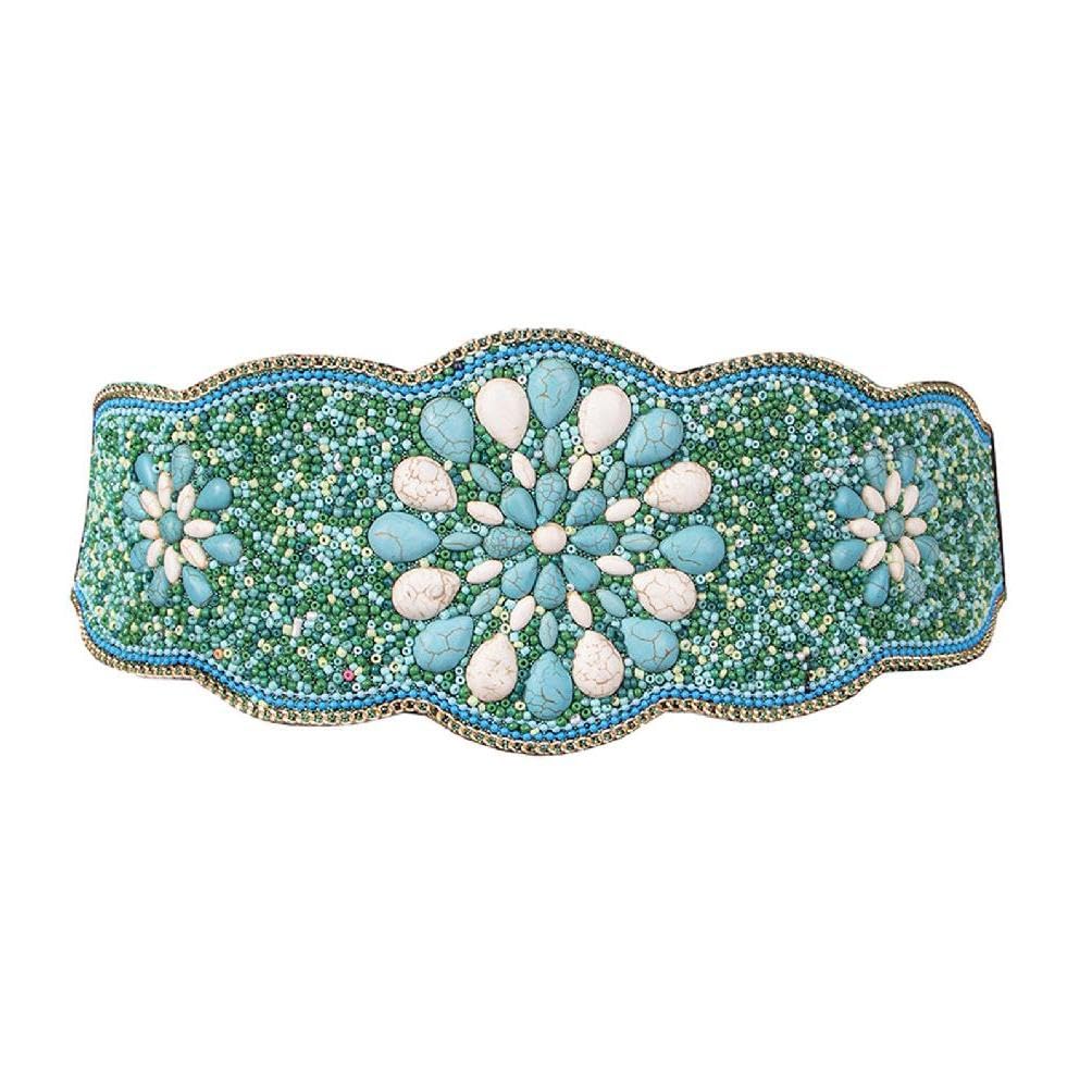 Misuvrse Unisex A Turquoise-Beaded Corset Belt For Women Ethnic Girdle Belt Boho-Style Belt For Beach-Dress Girl Elastic Casual Waist Belt Elastic Waistband Decorated Girdle