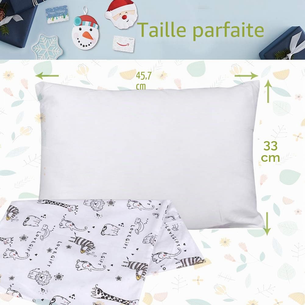 Oreiller pour Tout-petit avec Taie - 33 x 45 cm Hypoallergénique pour Enfants, Doux en 100% Coton Biologique - Lavable Machine, Petit Format pour Lit de Bébé