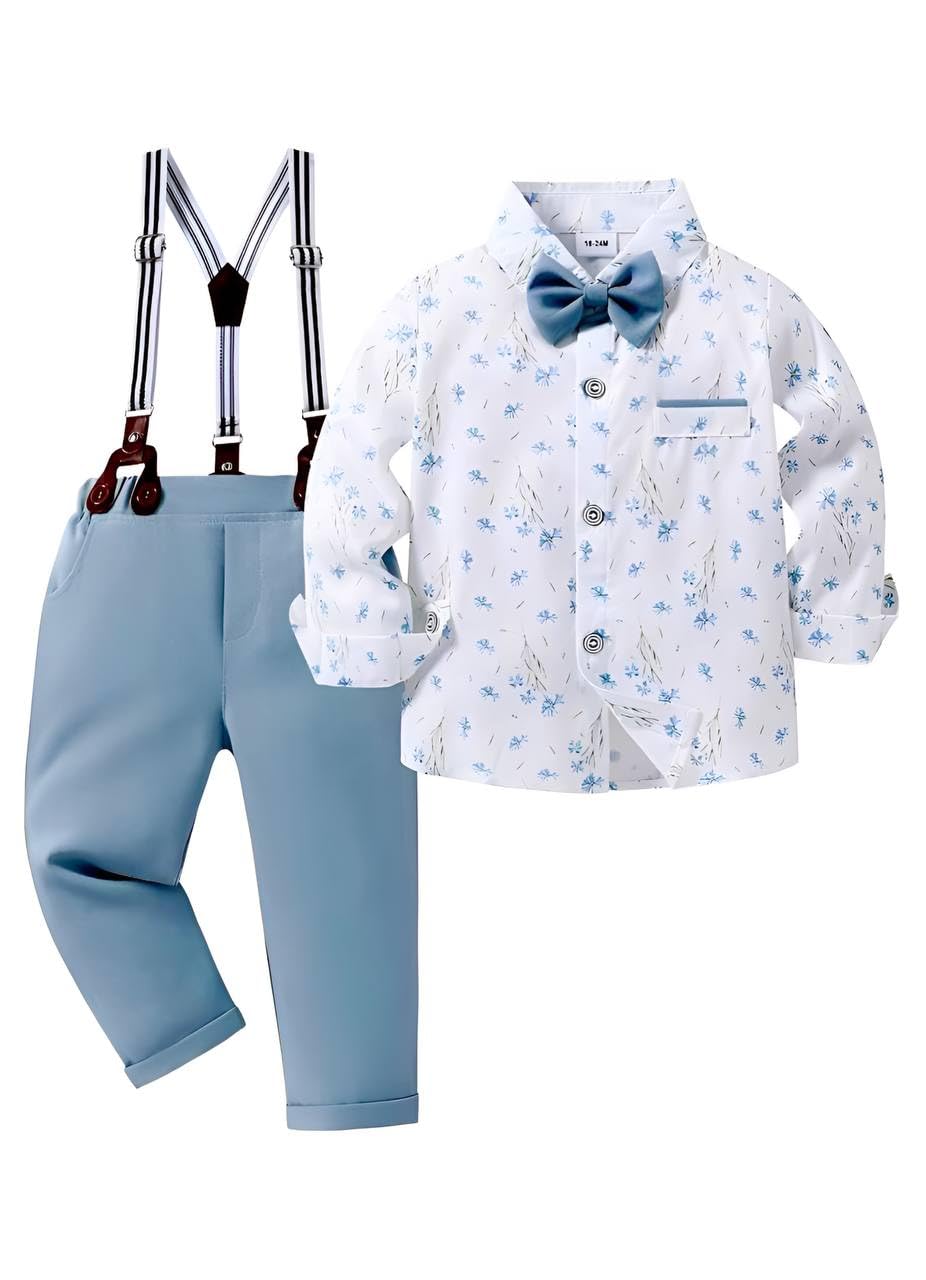 Toddler Boys Formal Outfit Set with Bow Tie & Suspenders – Long Sleeve Shirt and Dress Pants Suit for Wedding, Birthday, Easter, Ring Bearer-image-3