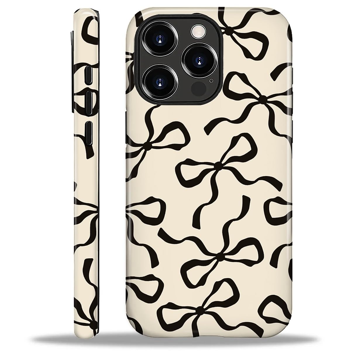 ilikediy for iPhone 16 Pro Case,HL2 Aesthetic Black Bow Hybrid 2 Layer Hard Shell Silicone Protective Pattern Design Case