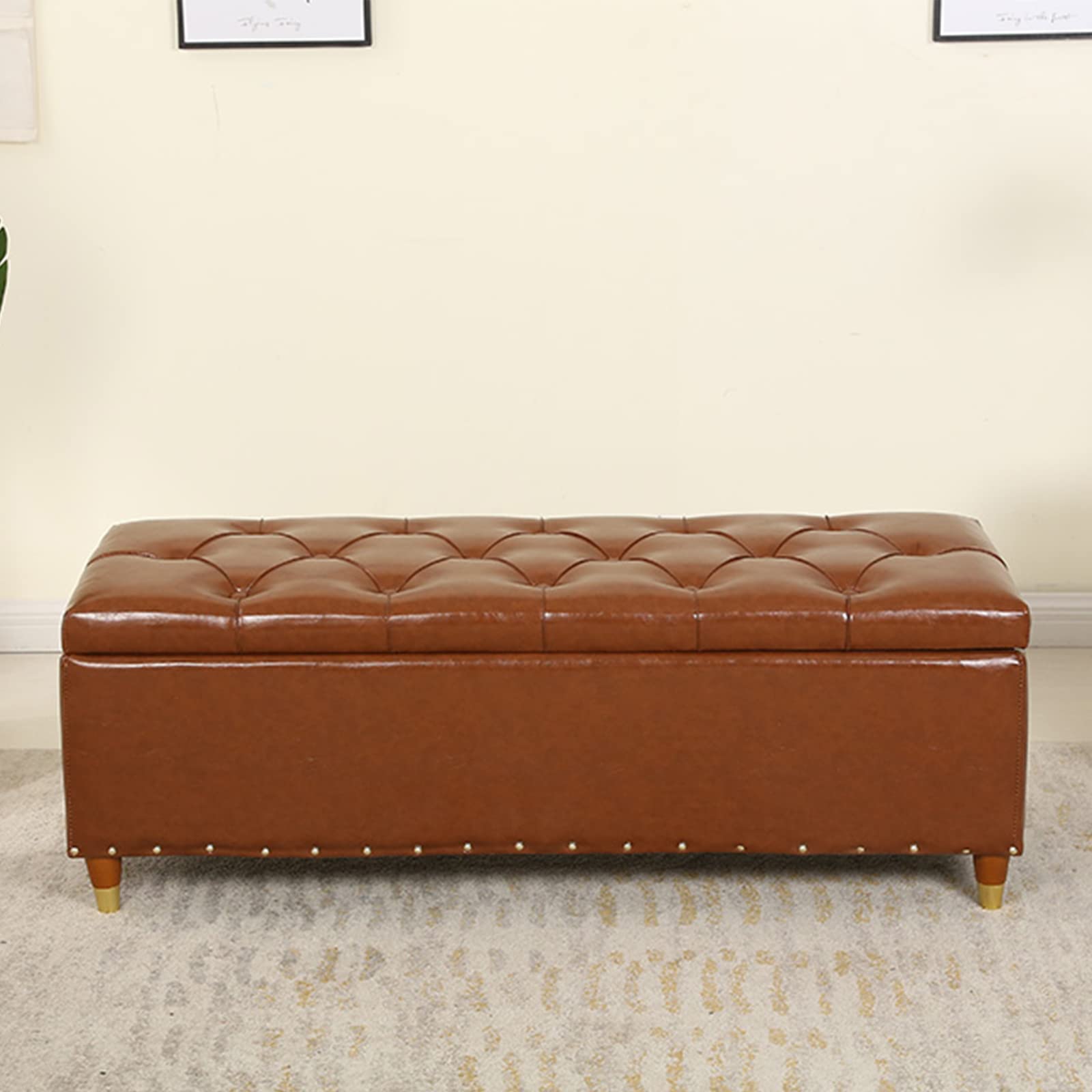 Banc de rangement en cuir marron 80cm pour l'entrée et le salon