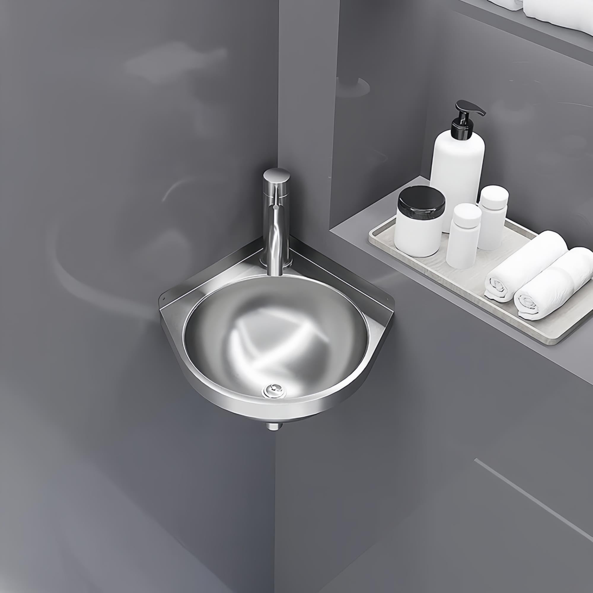 Lavabo Angolare, Forma Salvaspazio Lavello a Parete Inox