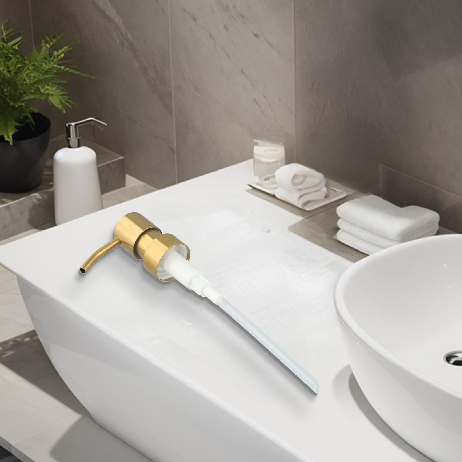 Dispenser Pump Head, Stainless Steel Soap Dispenser Pump Replacement for Push Type Lotion Liquid Bottle(Titanium Gold)